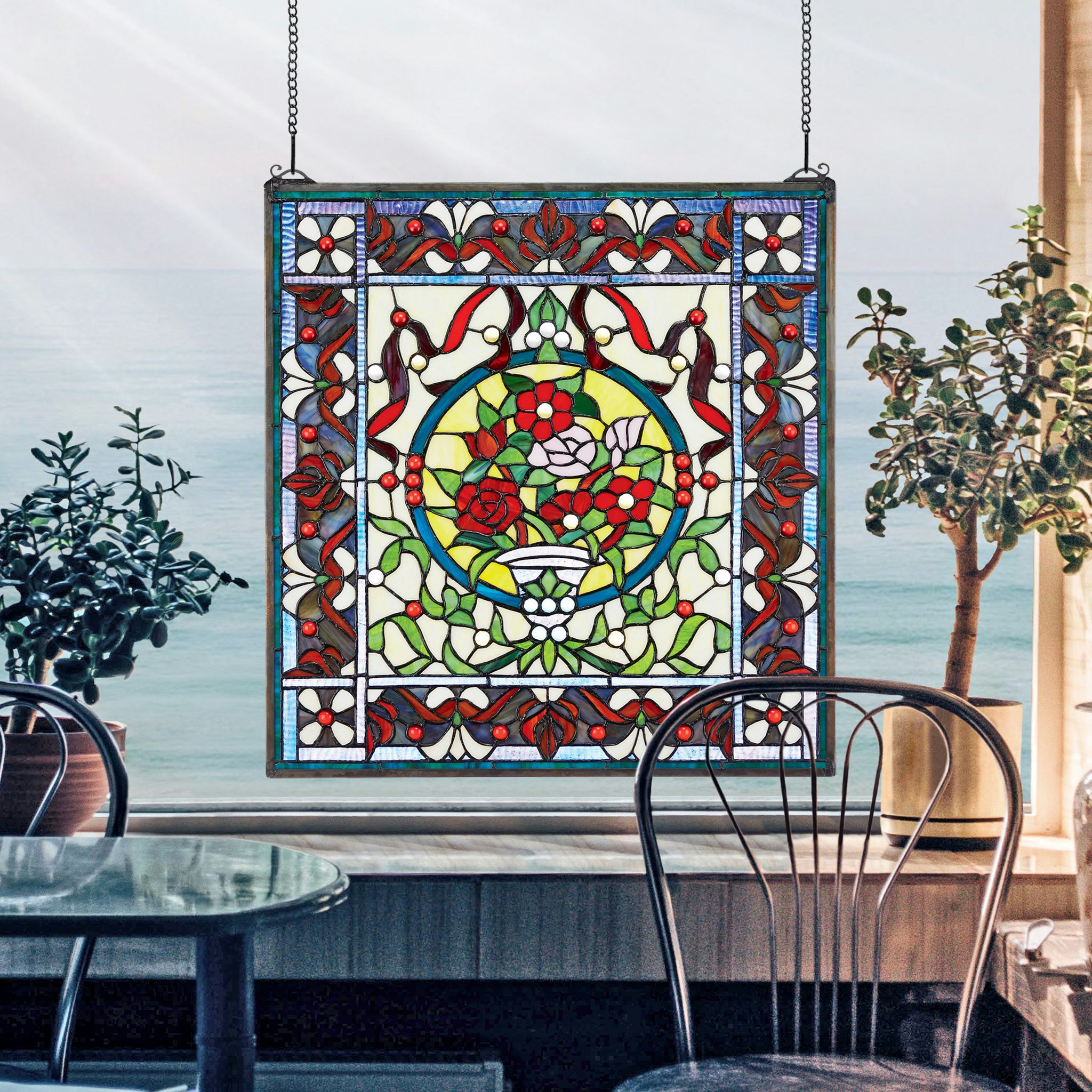 Toscano - Panier des Fleurs Stained Glass Window