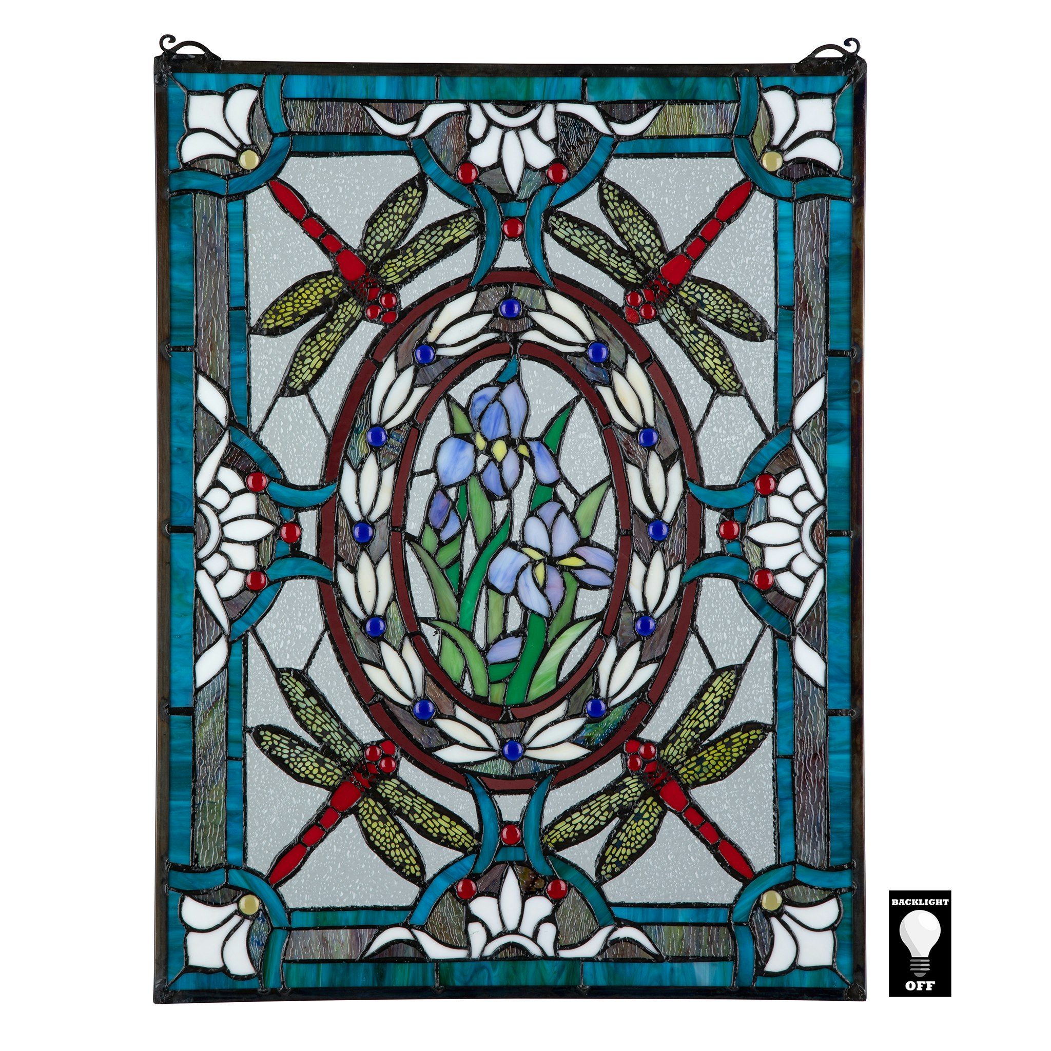 Toscano Dragonfly Floral Stained Glass Window