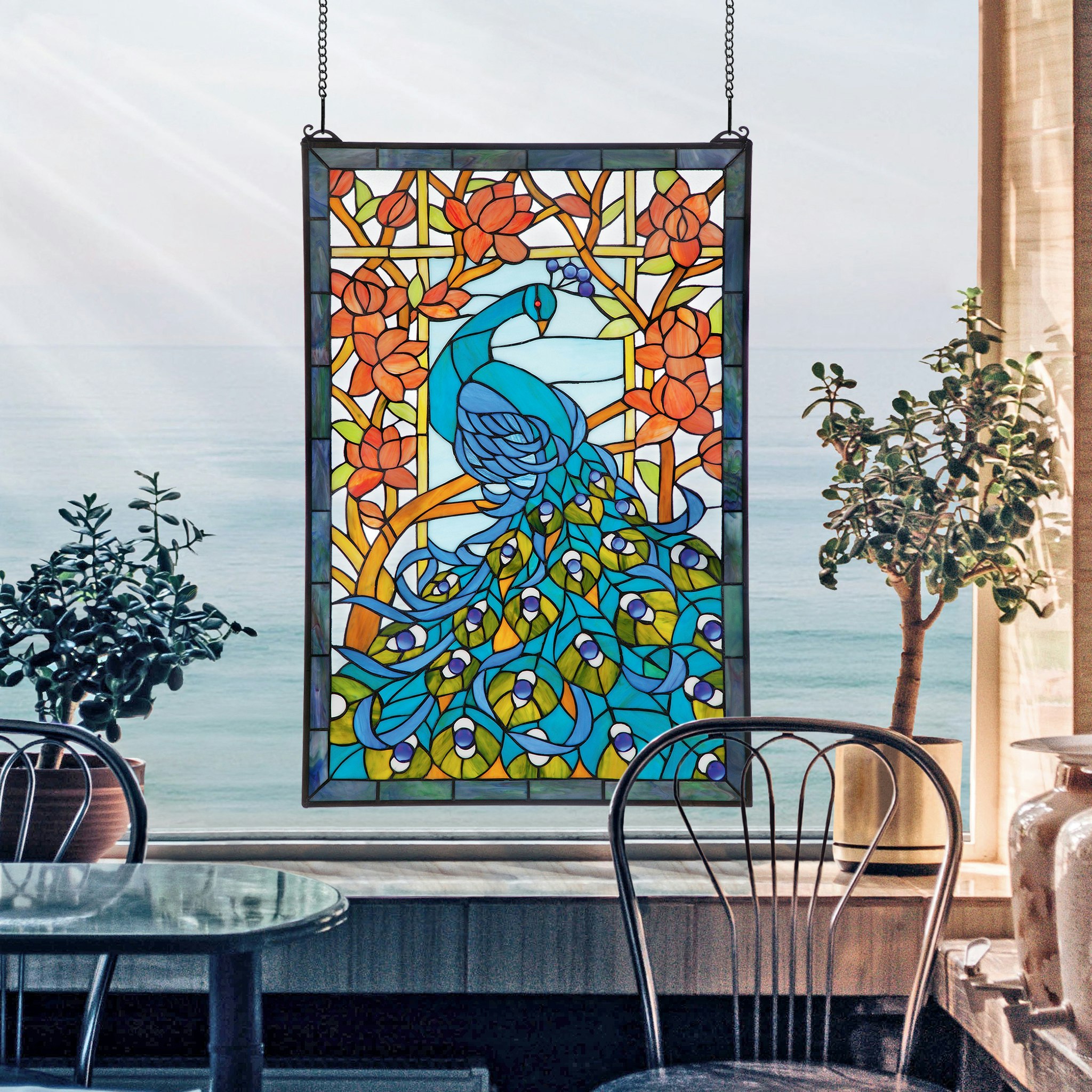 Toscano - Peacock Paradise Stained Glass Window