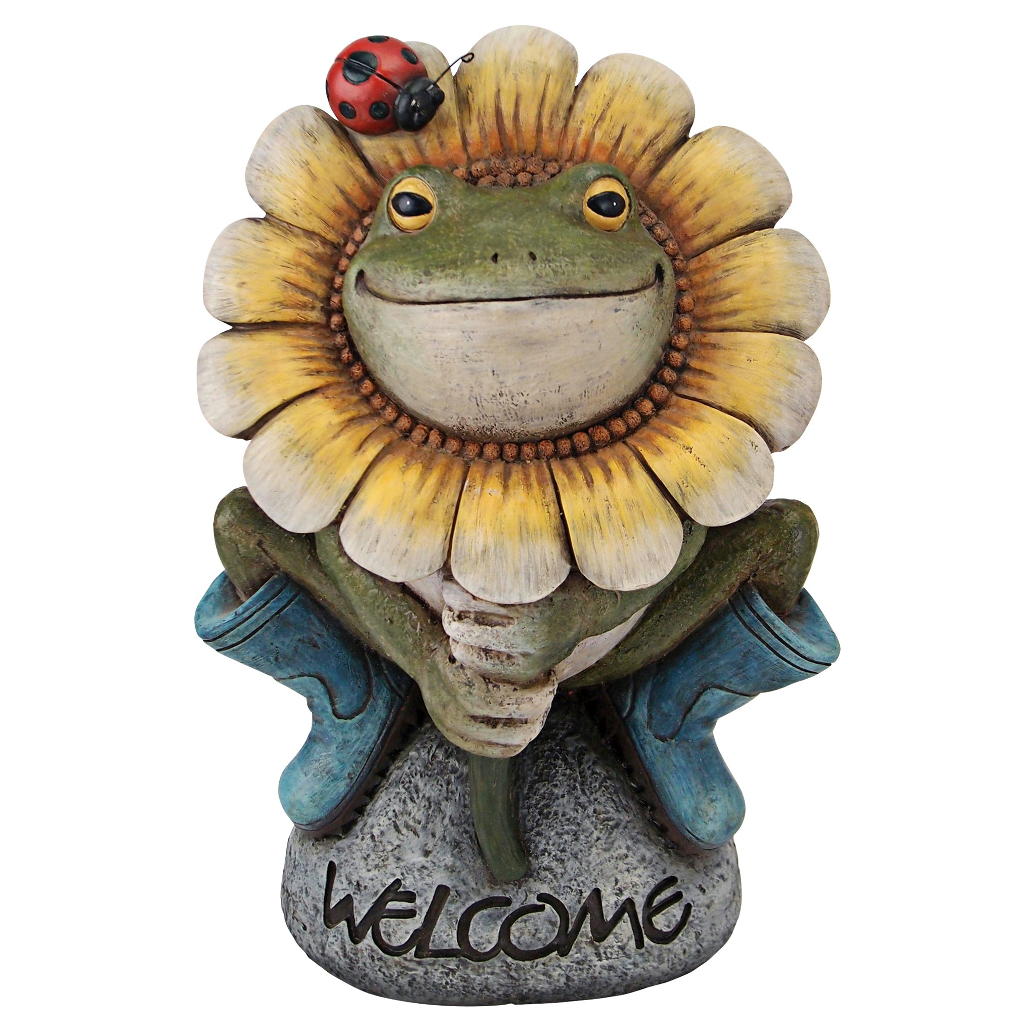 Toscano - Flowery Frog Garden Welcome Sign Statue