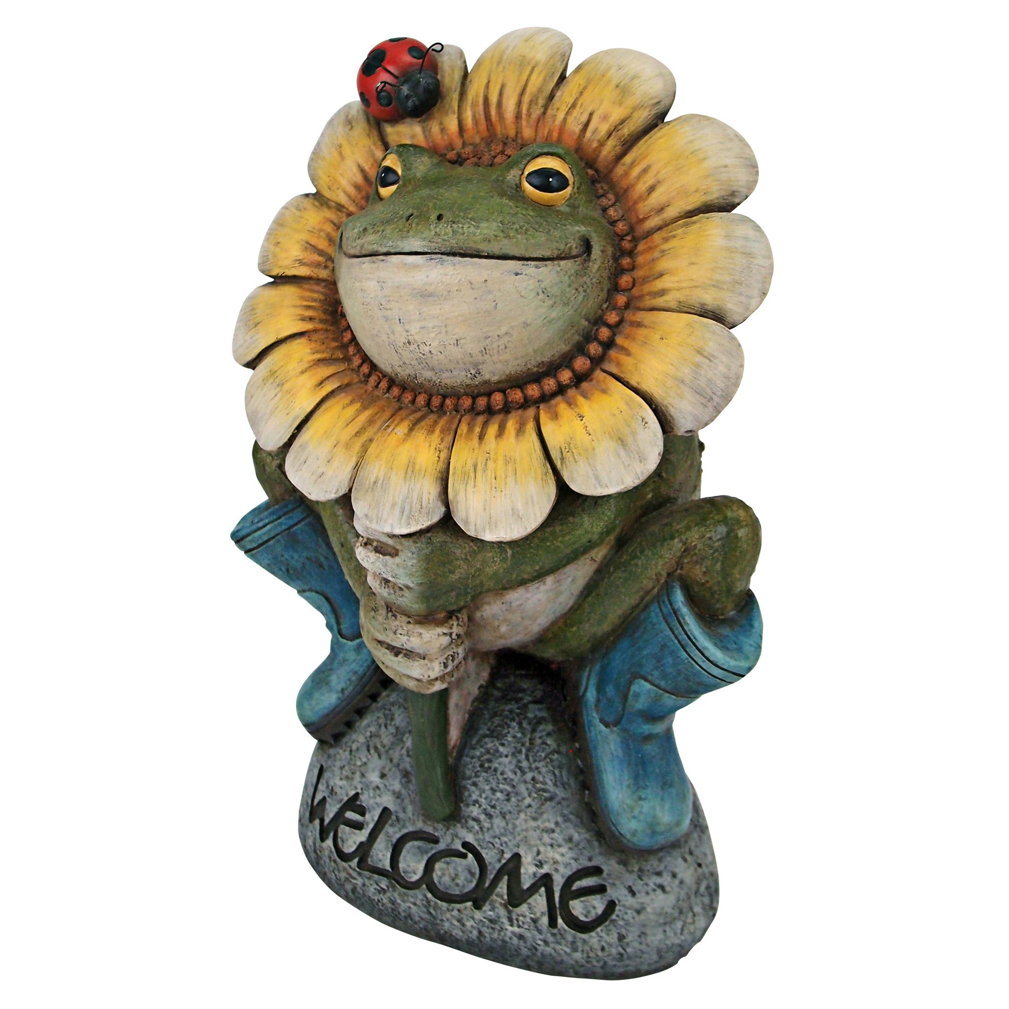 Toscano - Flowery Frog Garden Welcome Sign Statue