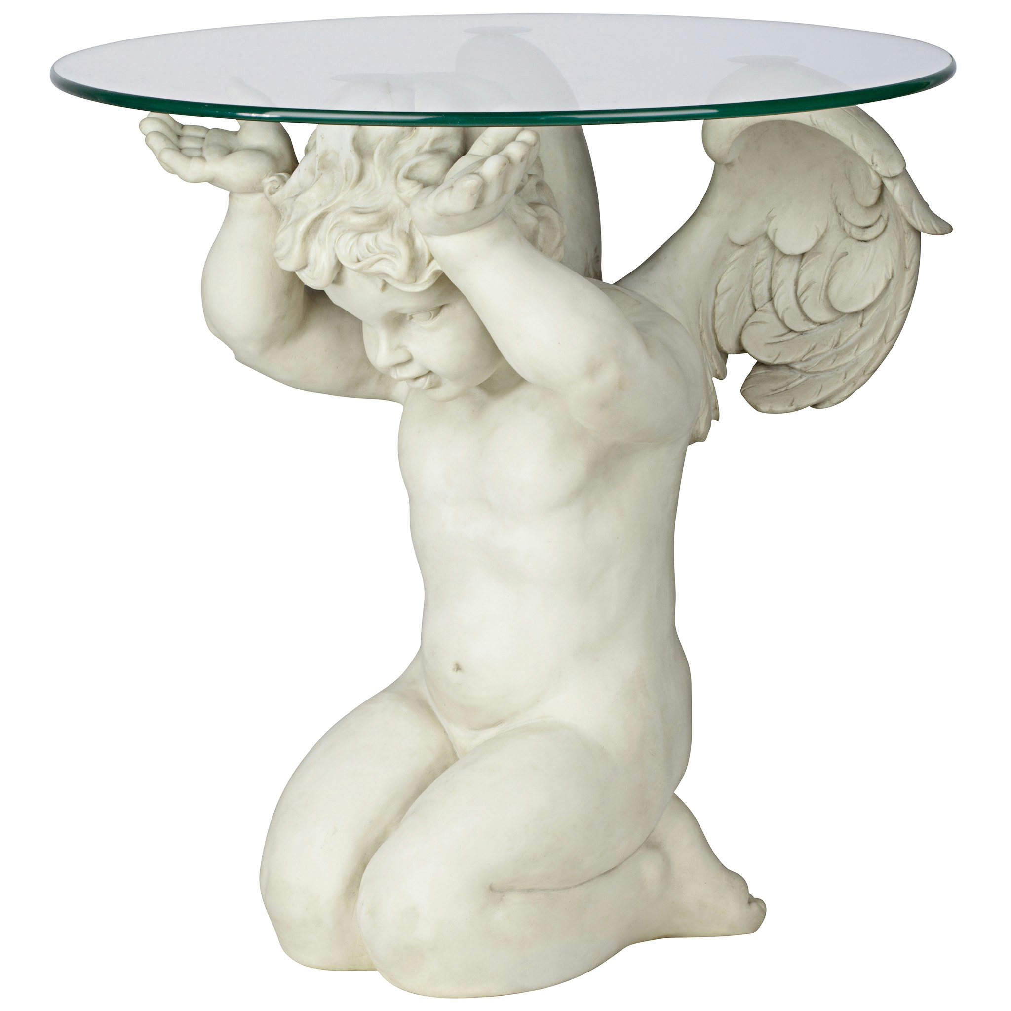 Toscano - Cherubs Care Angelic Sculptural Table in Antique Stone, Designer Resin