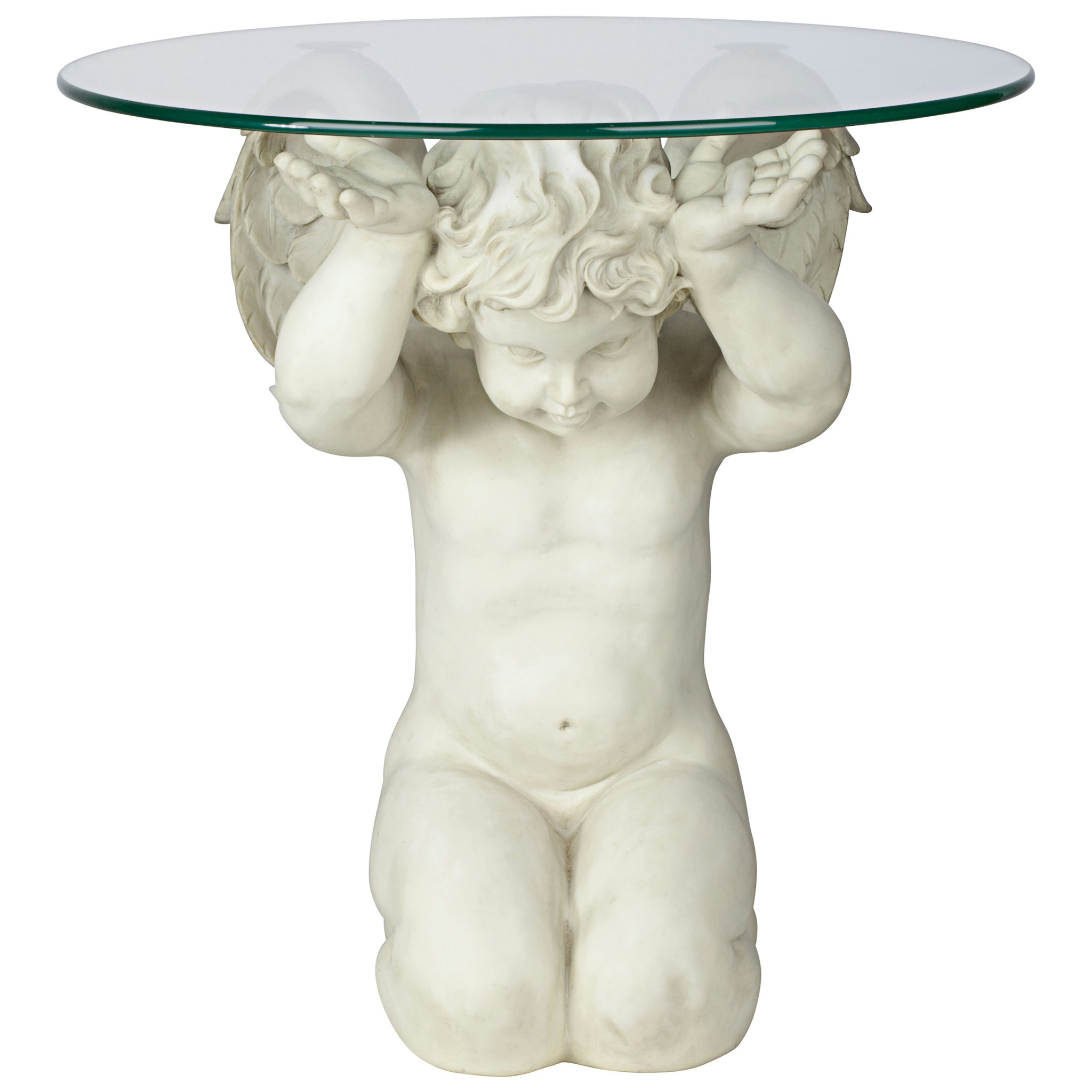 Toscano - Cherubs Care Angelic Sculptural Table in Antique Stone, Designer Resin