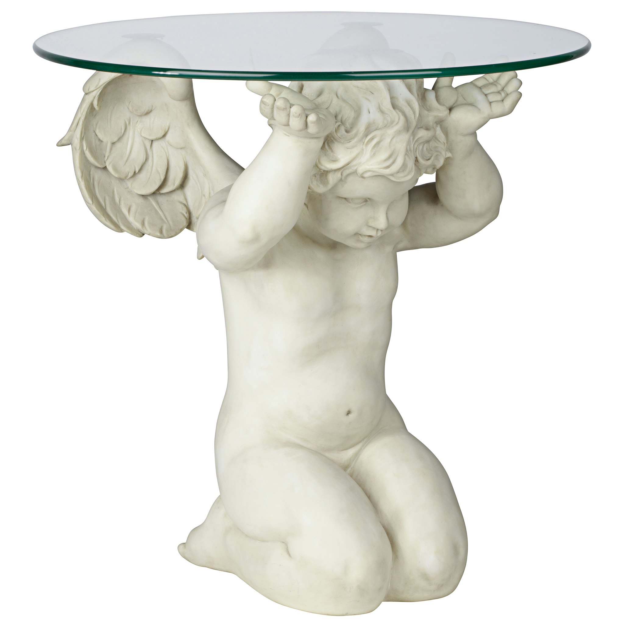 Toscano - Cherubs Care Angelic Sculptural Table in Antique Stone, Designer Resin