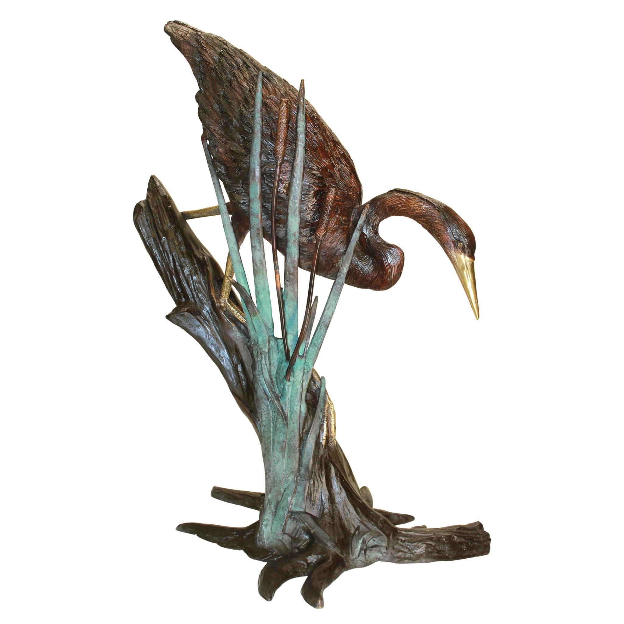 Toscano - Fishing Heron in Reeds Garden Statue