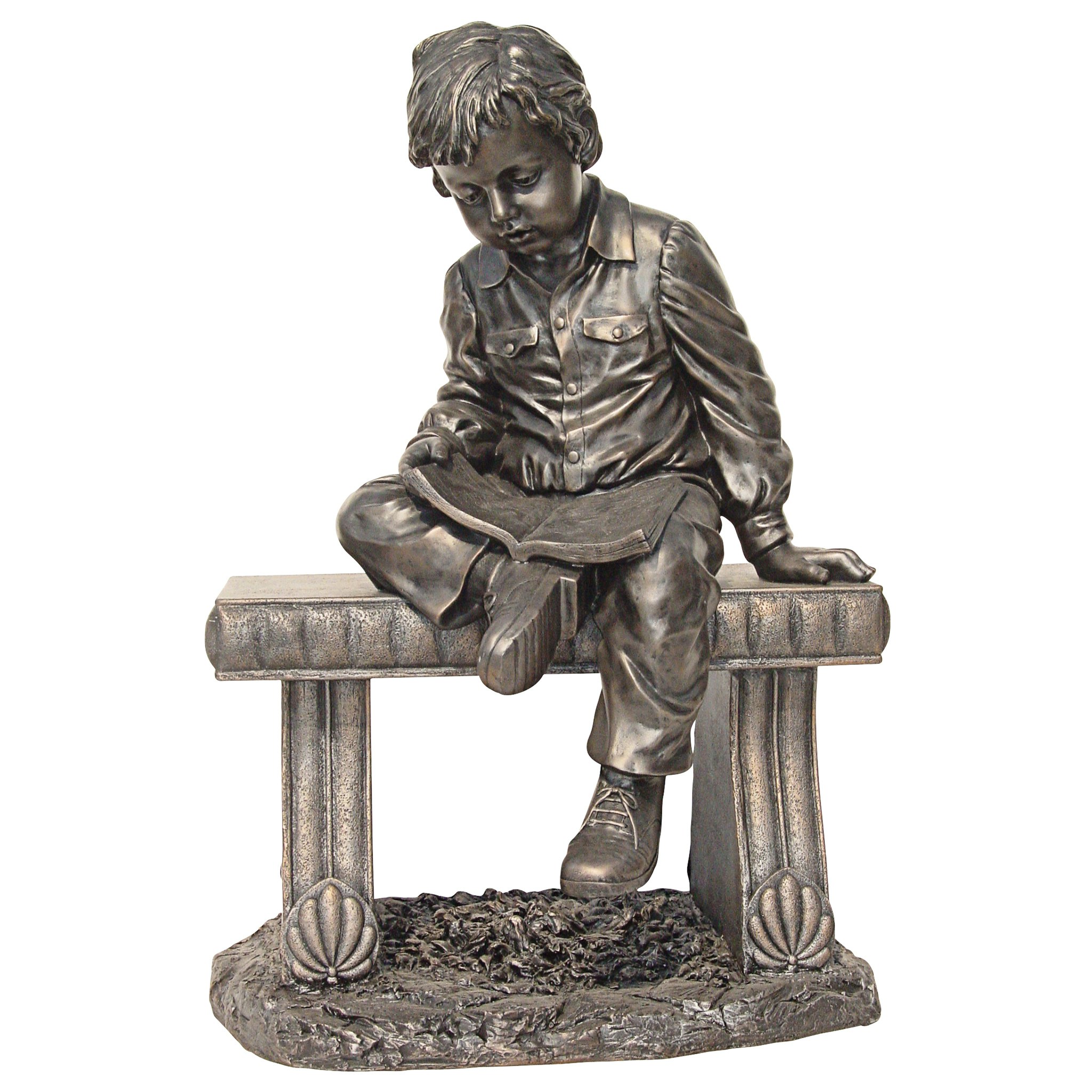 Toscano - Bobby and His Book Boy on Bench Garden Statue