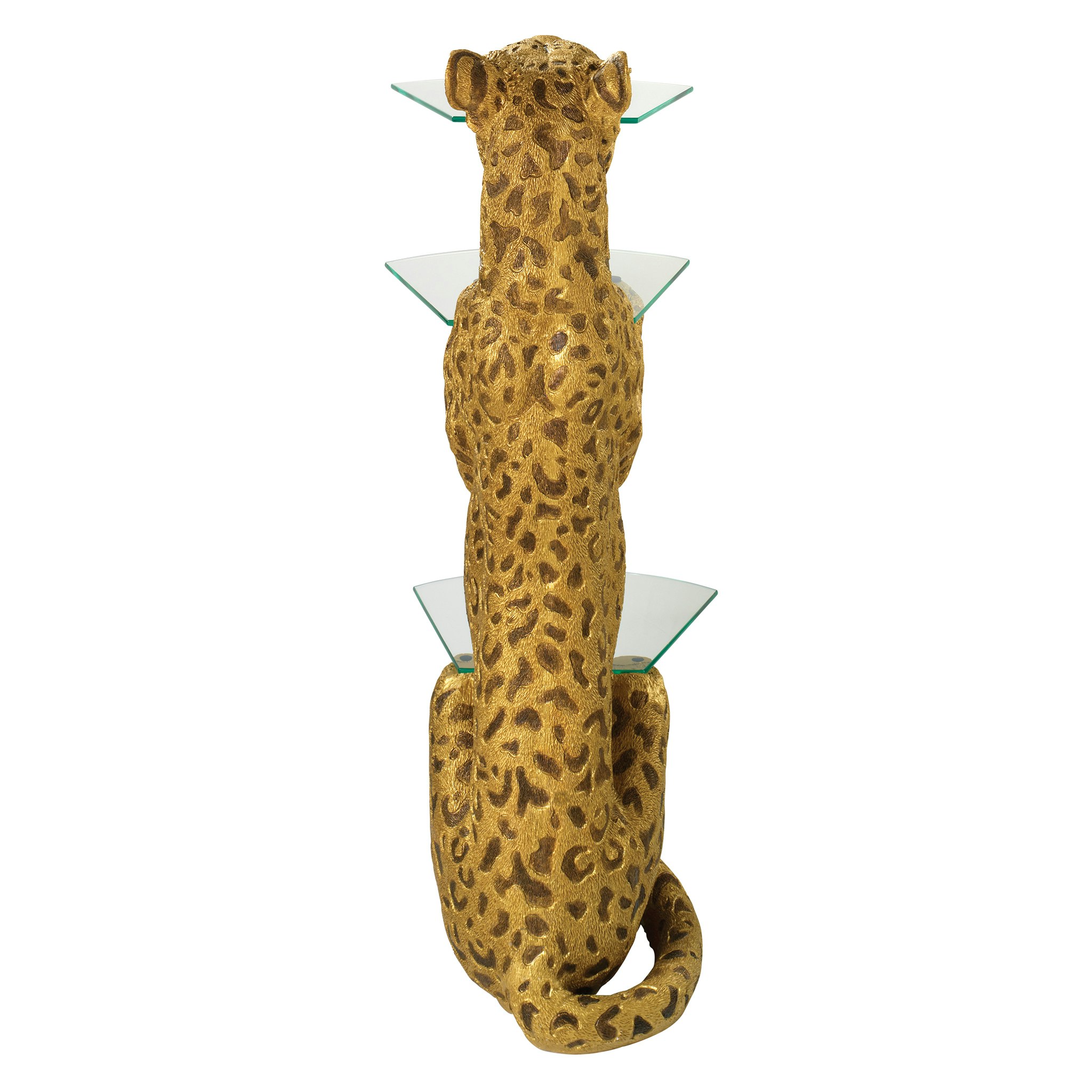 Toscano - Royal Egyptian Cheetah Sculptural Glass-Shelved Pedestal Table in Designer Resin