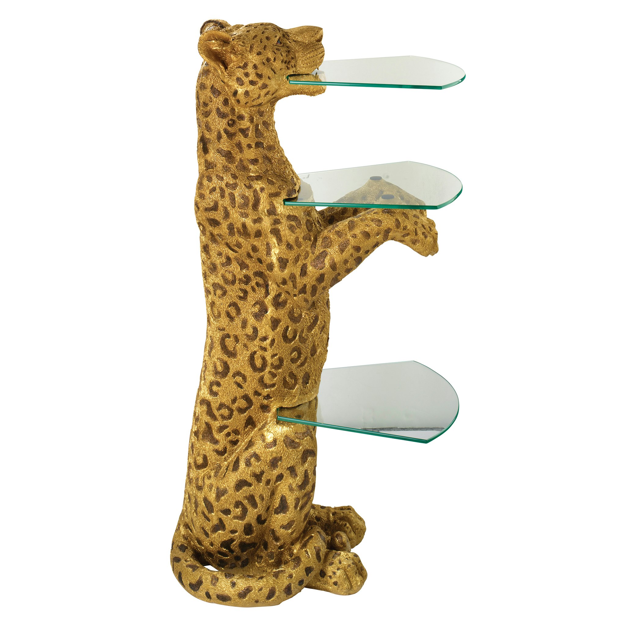 Toscano - Royal Egyptian Cheetah Sculptural Glass-Shelved Pedestal Table in Designer Resin