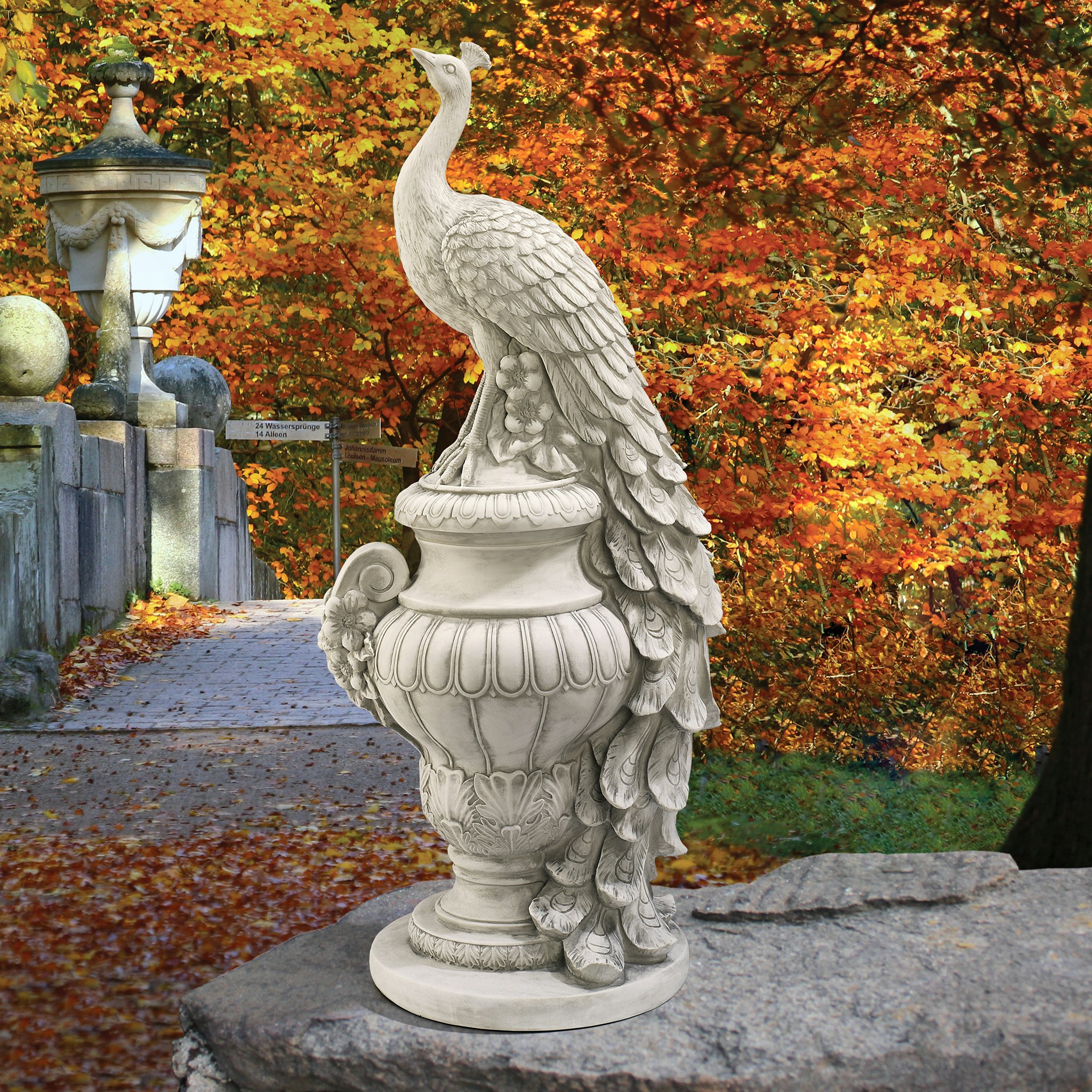 Toscano Staverden Castle Peacock on an Urn Large Garden Statue