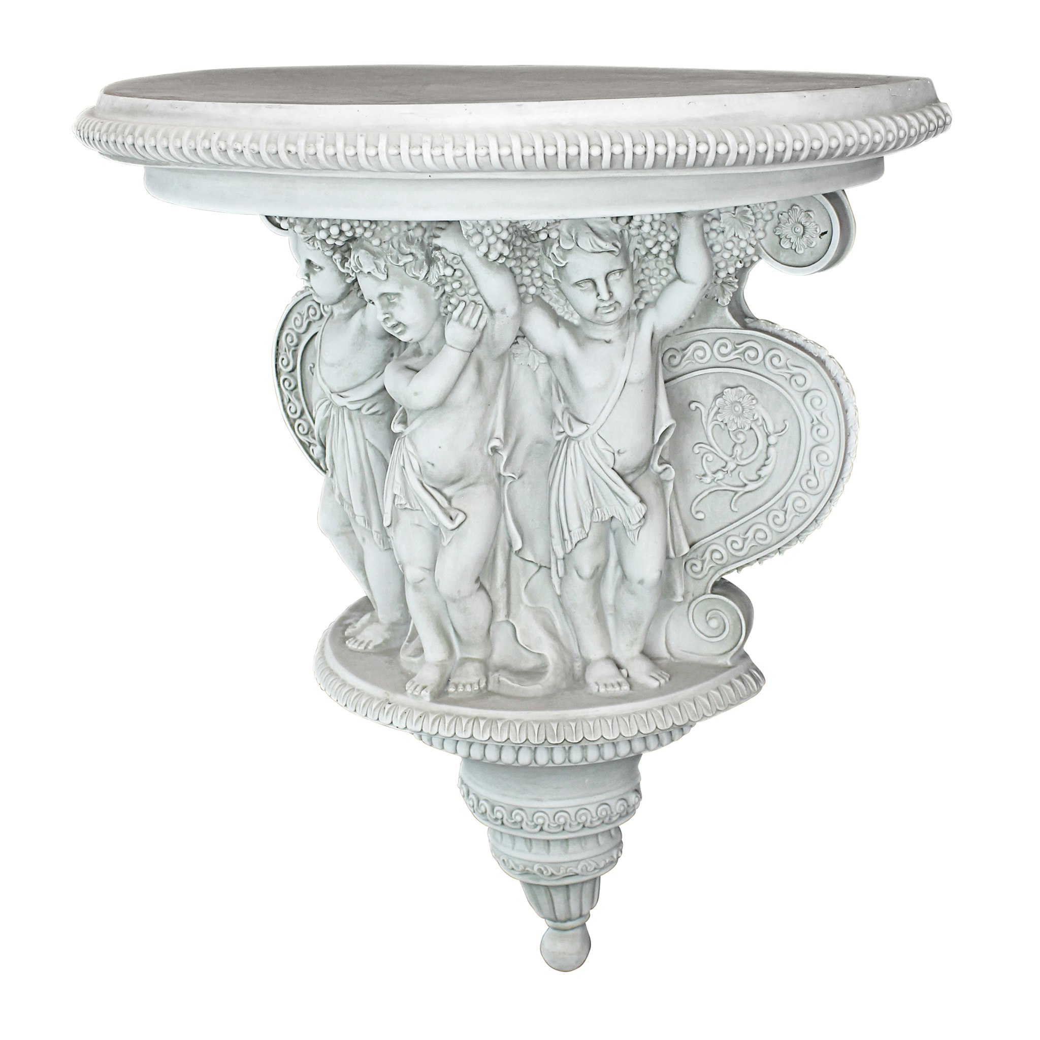 Toscano - Cherubs of the Wine Harvest Sculptural Wall Console Table in Antique Stone, Designer Resin