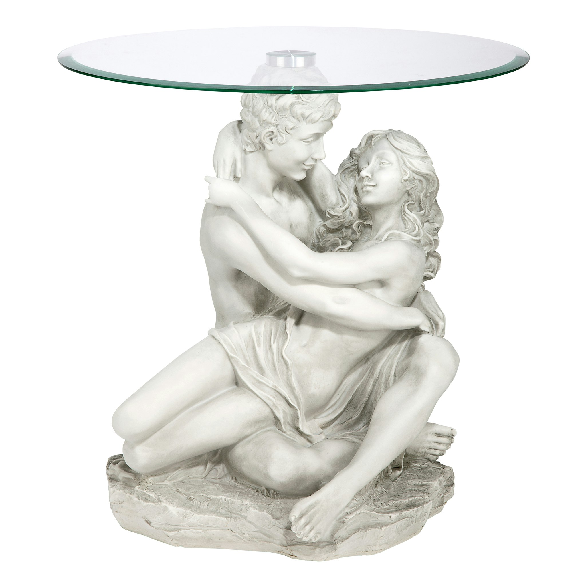 Toscano - Lovers in the Arms of Romance Sculptural Table in Antique Stone, Designer Resin