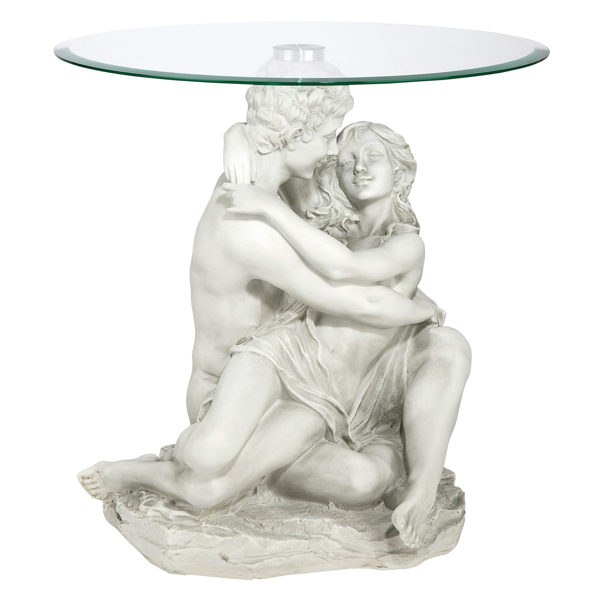 Toscano - Lovers in the Arms of Romance Sculptural Table in Antique Stone, Designer Resin