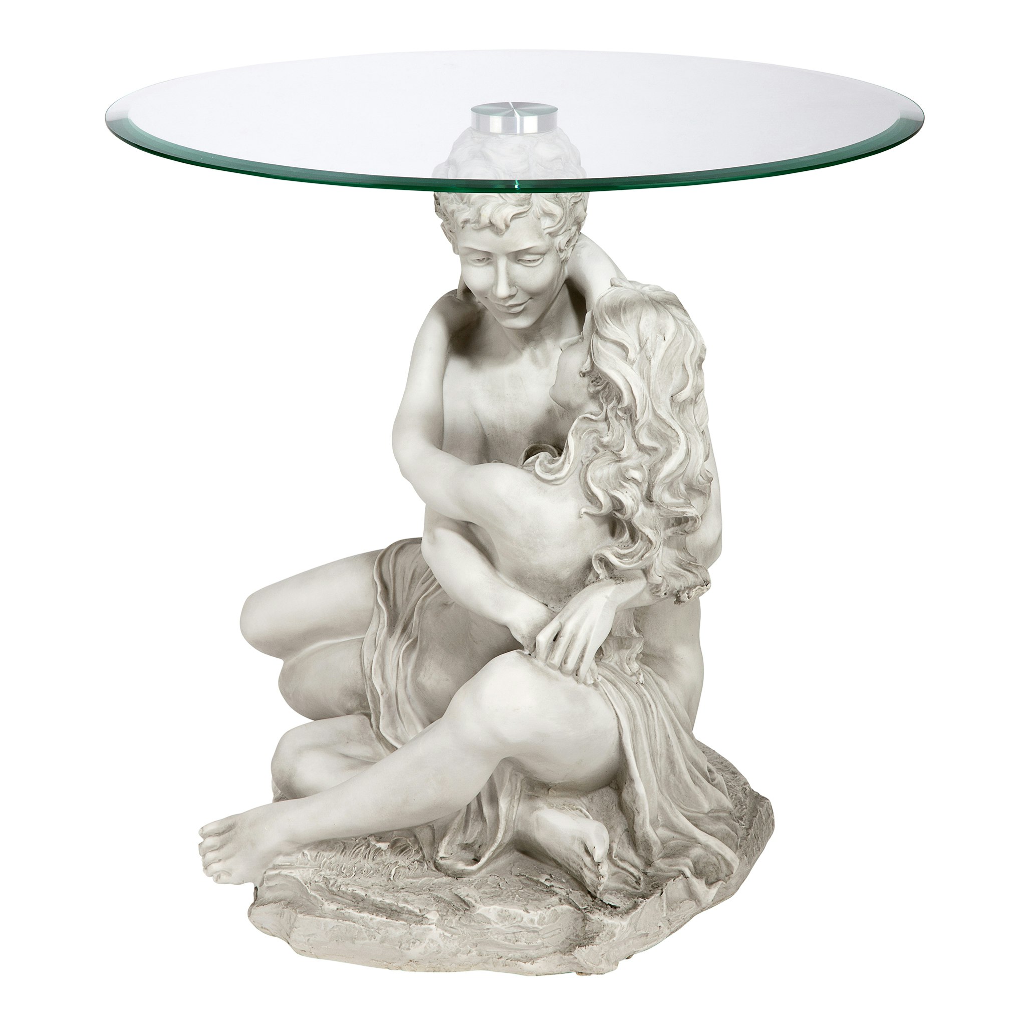 Toscano - Lovers in the Arms of Romance Sculptural Table in Antique Stone, Designer Resin