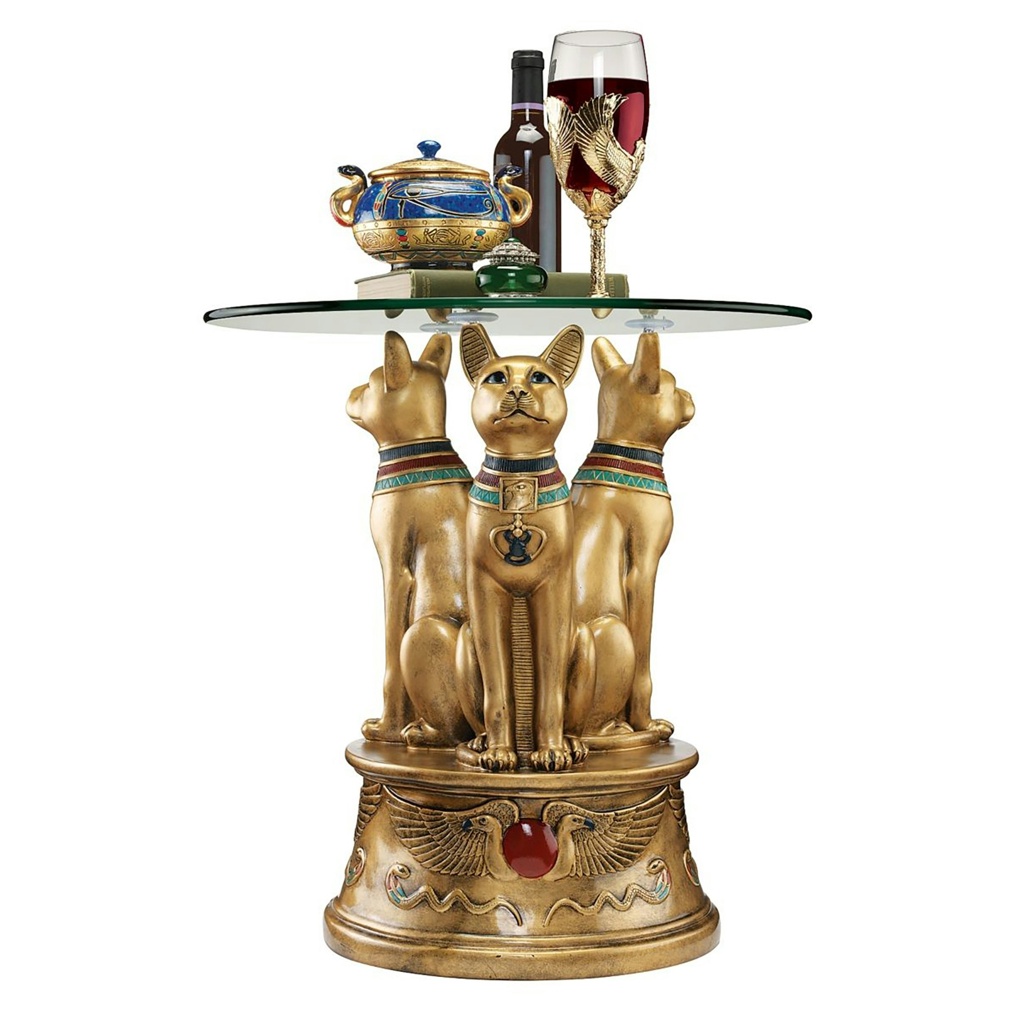 Toscano - Royal Golden Bastet Egyptian Side Table in Designer Resin