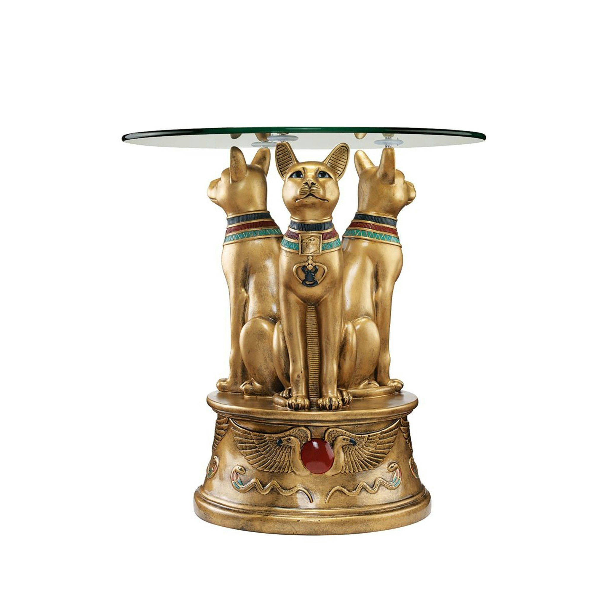 Toscano - Royal Golden Bastet Egyptian Side Table in Designer Resin