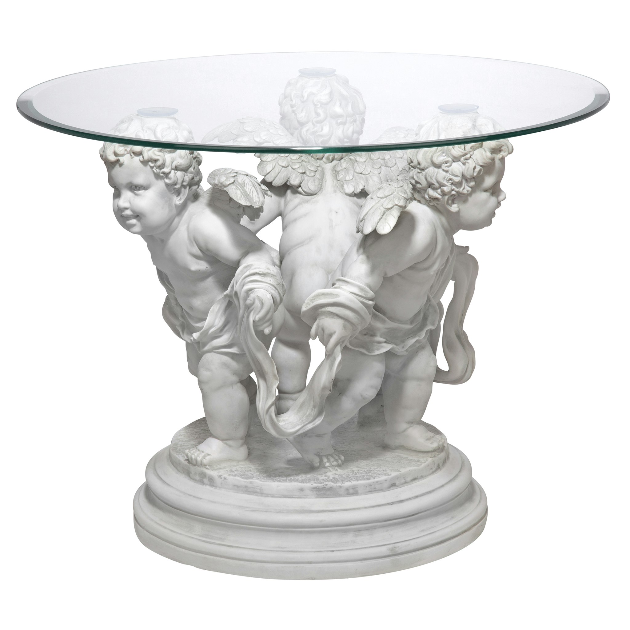 Toscano - Bernini Cherubs Sculptural Table in Antique Stone, Designer Resin