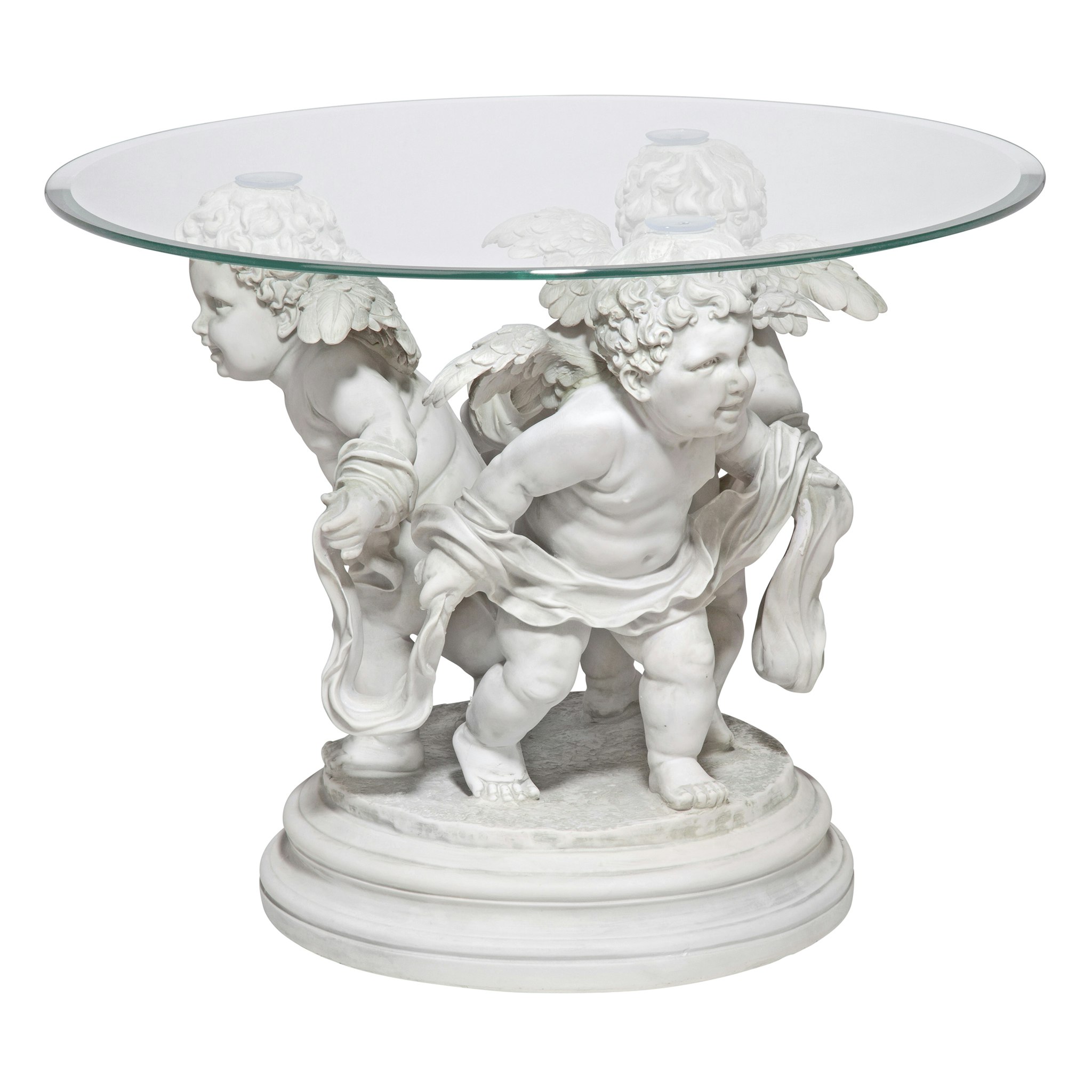 Toscano - Bernini Cherubs Sculptural Table in Antique Stone, Designer Resin