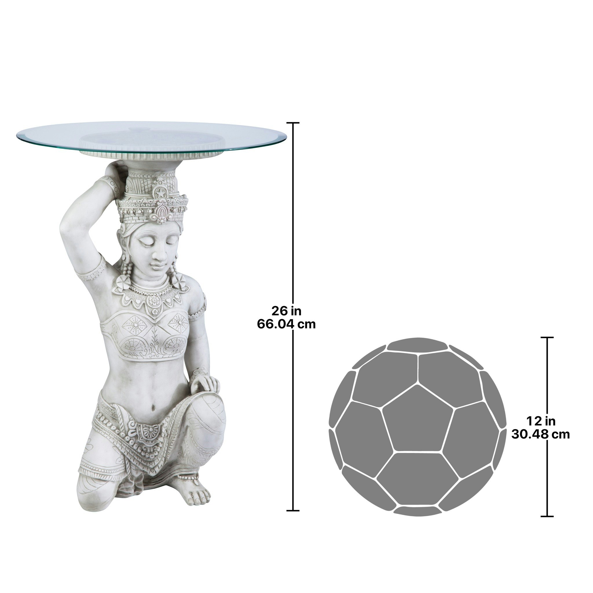 Toscano - Asian Thai Teppanom Glass-Topped End Table in Antique Stone, Designer Resin