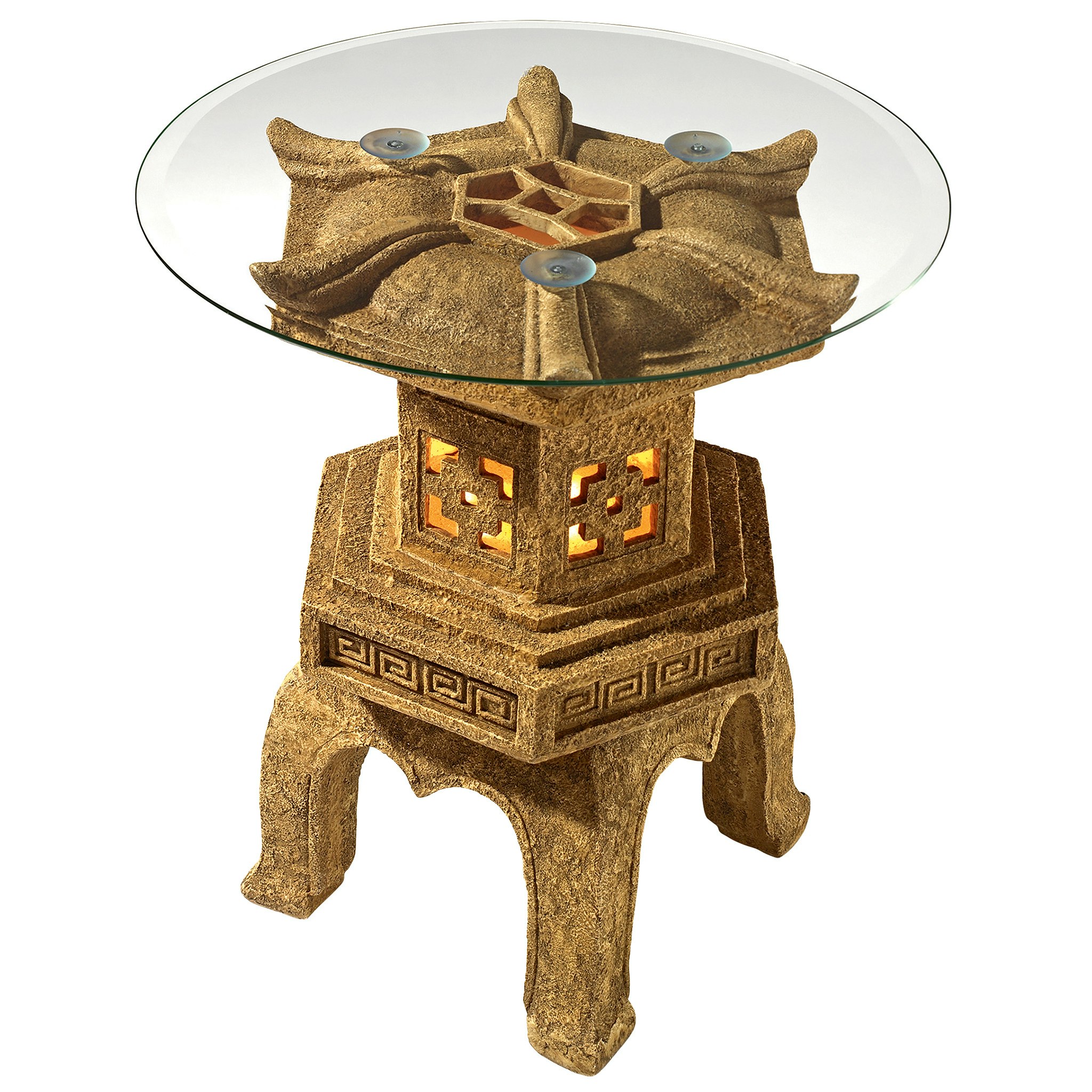 Toscano - Tranquil Pagoda Illuminated Sculptural Table in Sandstone, Designer Resin