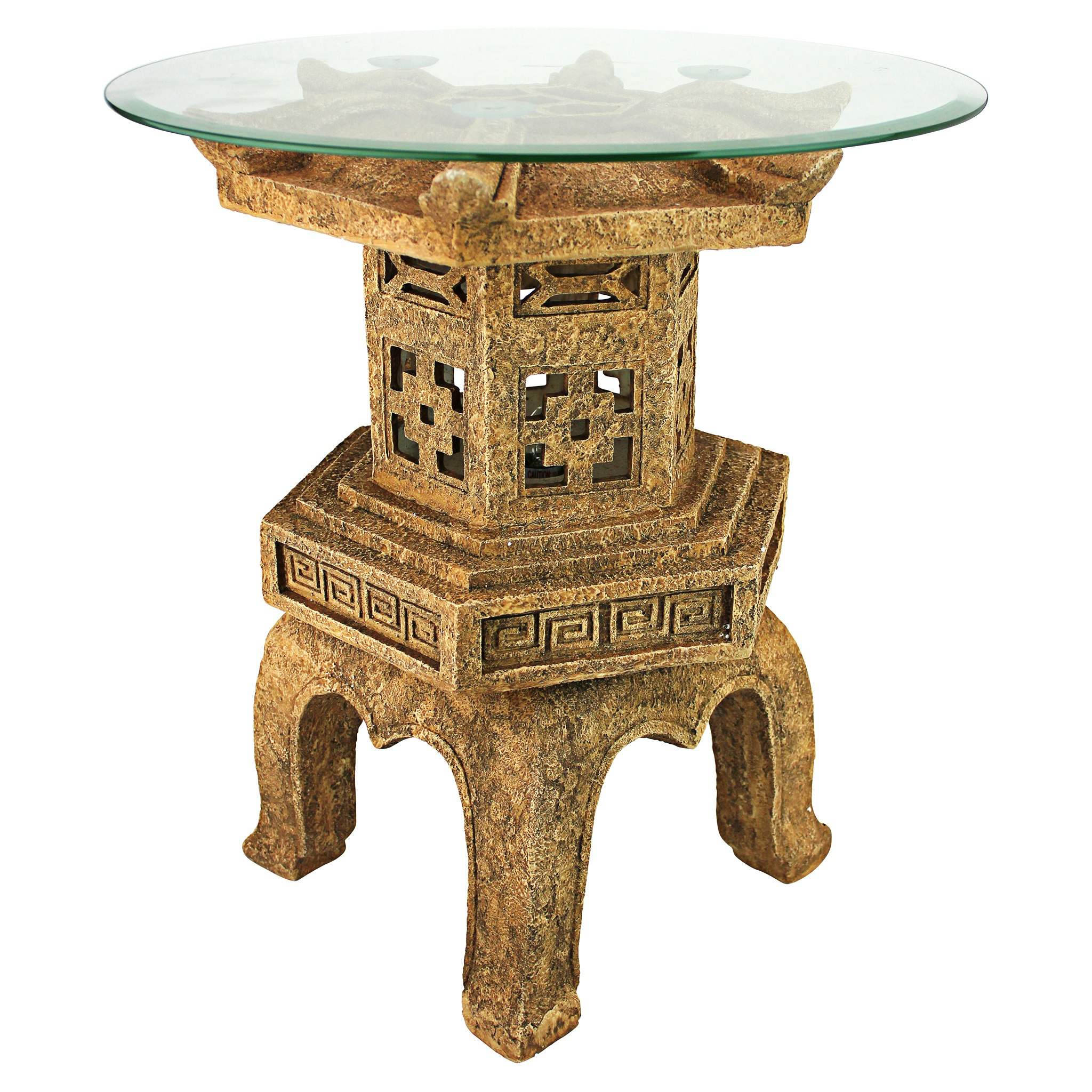 Toscano - Tranquil Pagoda Illuminated Sculptural Table in Sandstone, Designer Resin