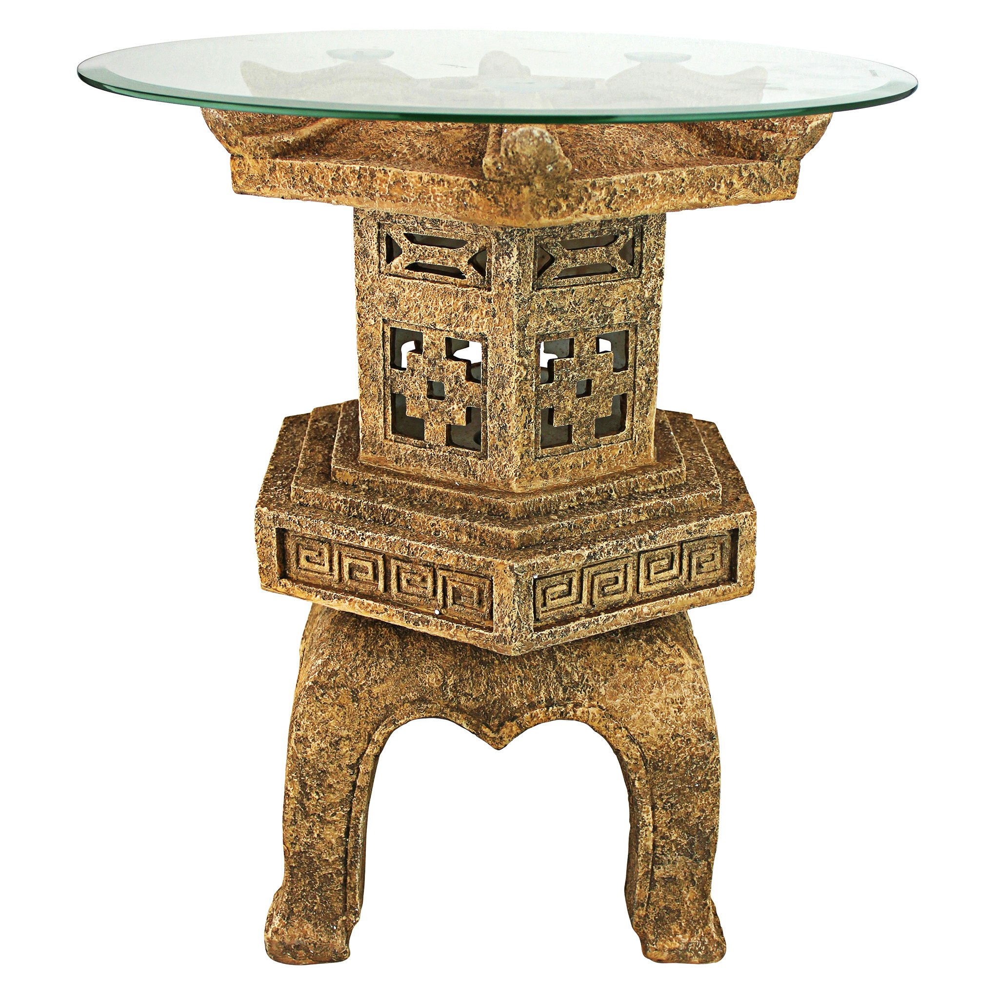 Toscano - Tranquil Pagoda Illuminated Sculptural Table in Sandstone, Designer Resin