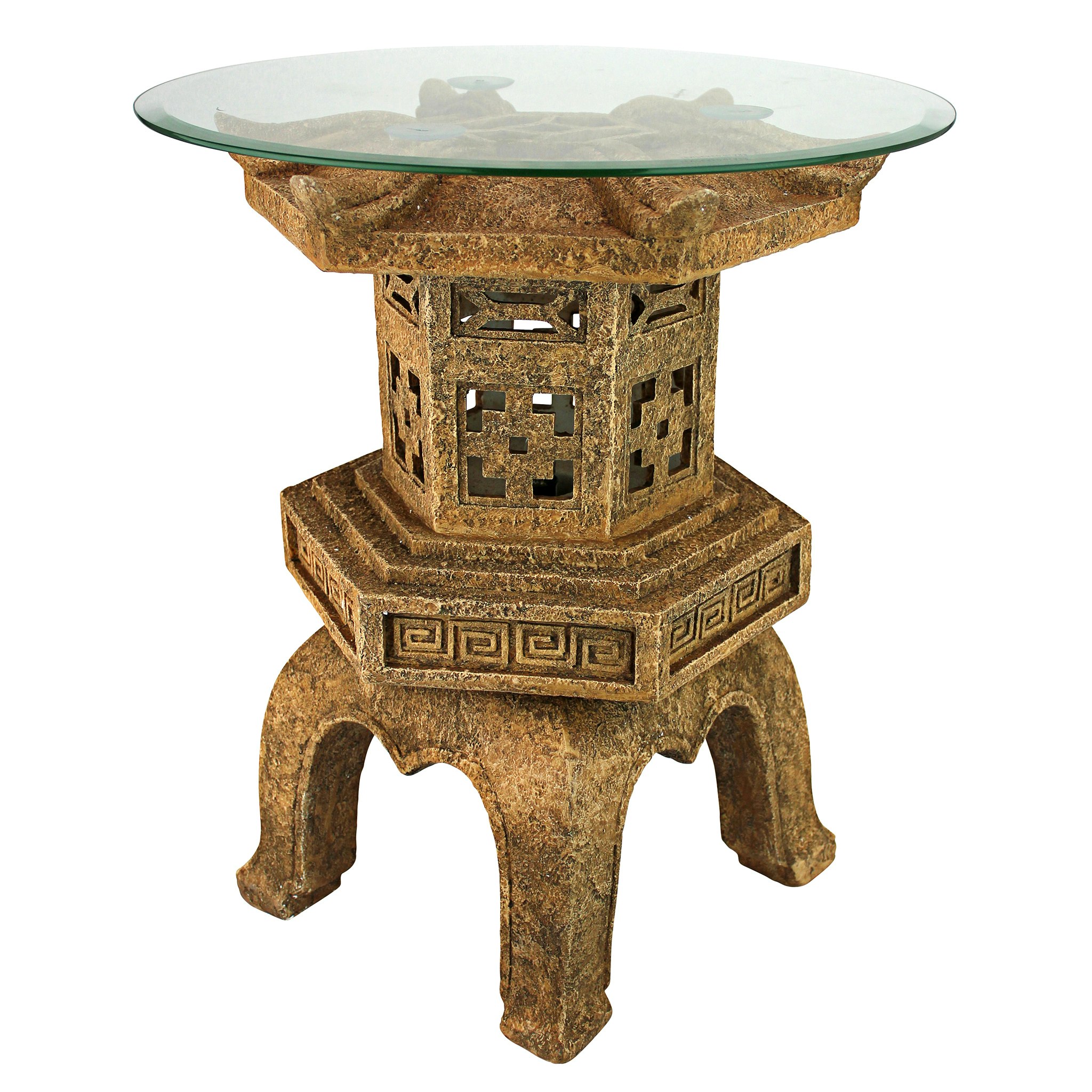 Toscano - Tranquil Pagoda Illuminated Sculptural Table in Sandstone, Designer Resin