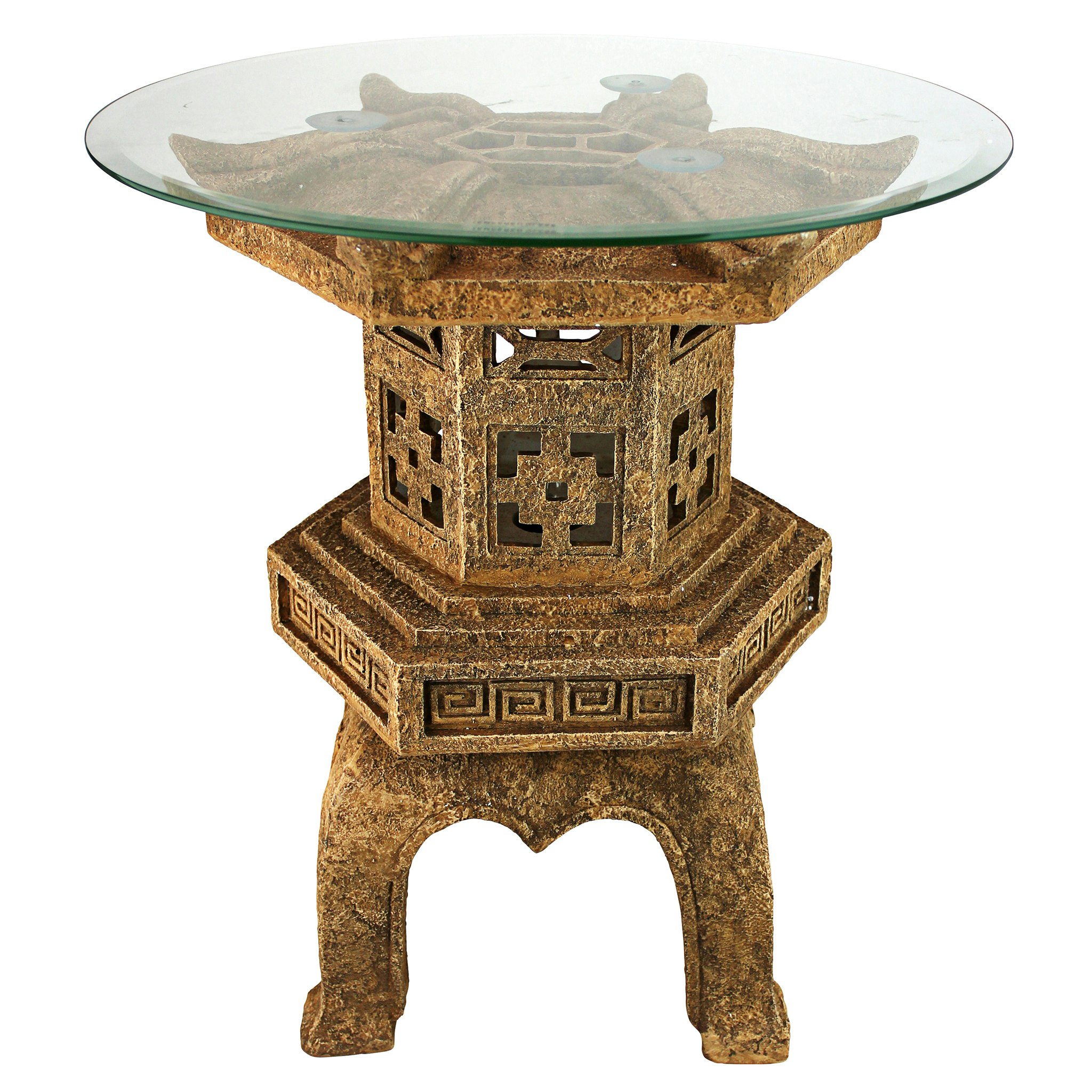 Toscano - Tranquil Pagoda Illuminated Sculptural Table in Sandstone, Designer Resin