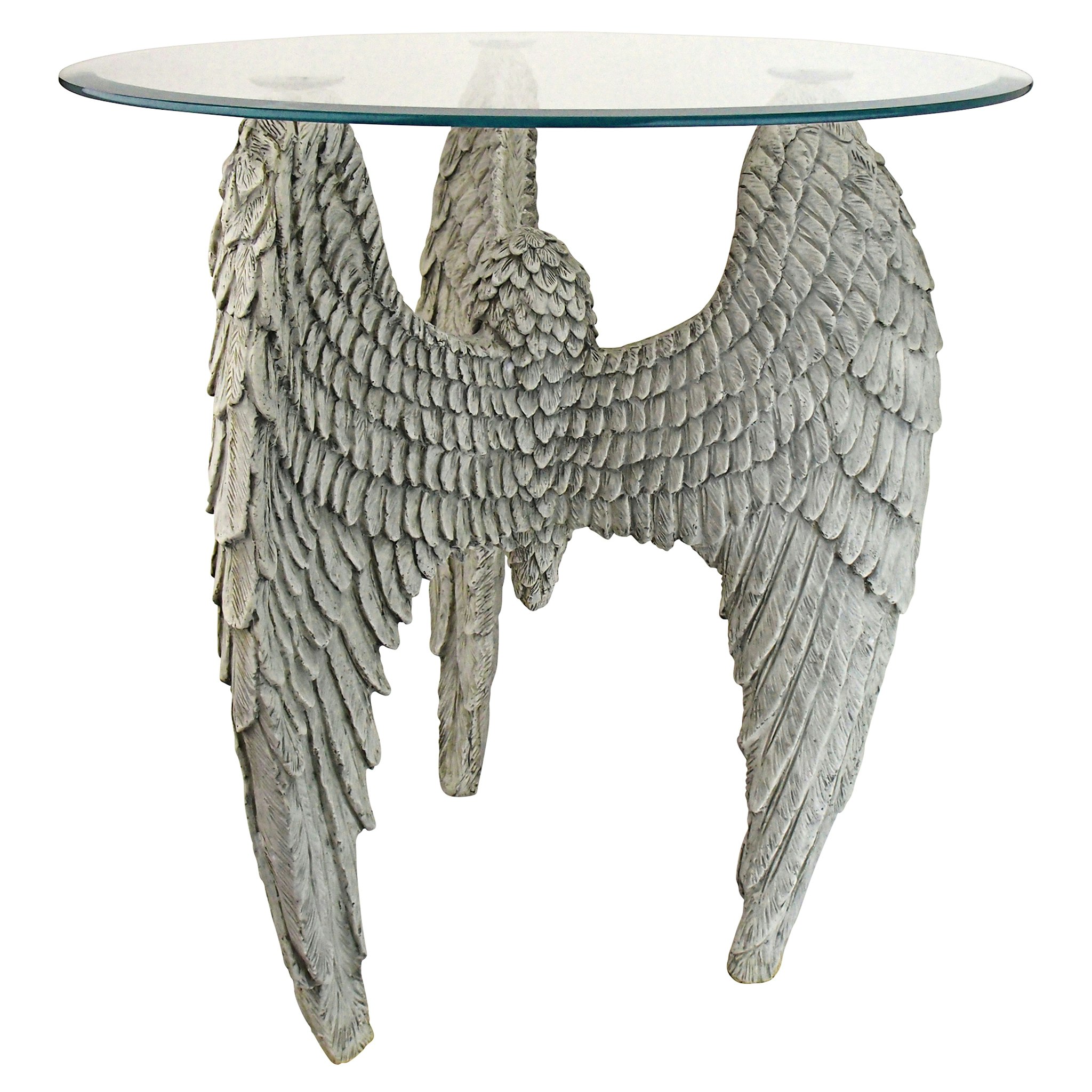 Toscano - Angel Wings at Our Feet Sculptural Table in Antique Stone, Designer Resin