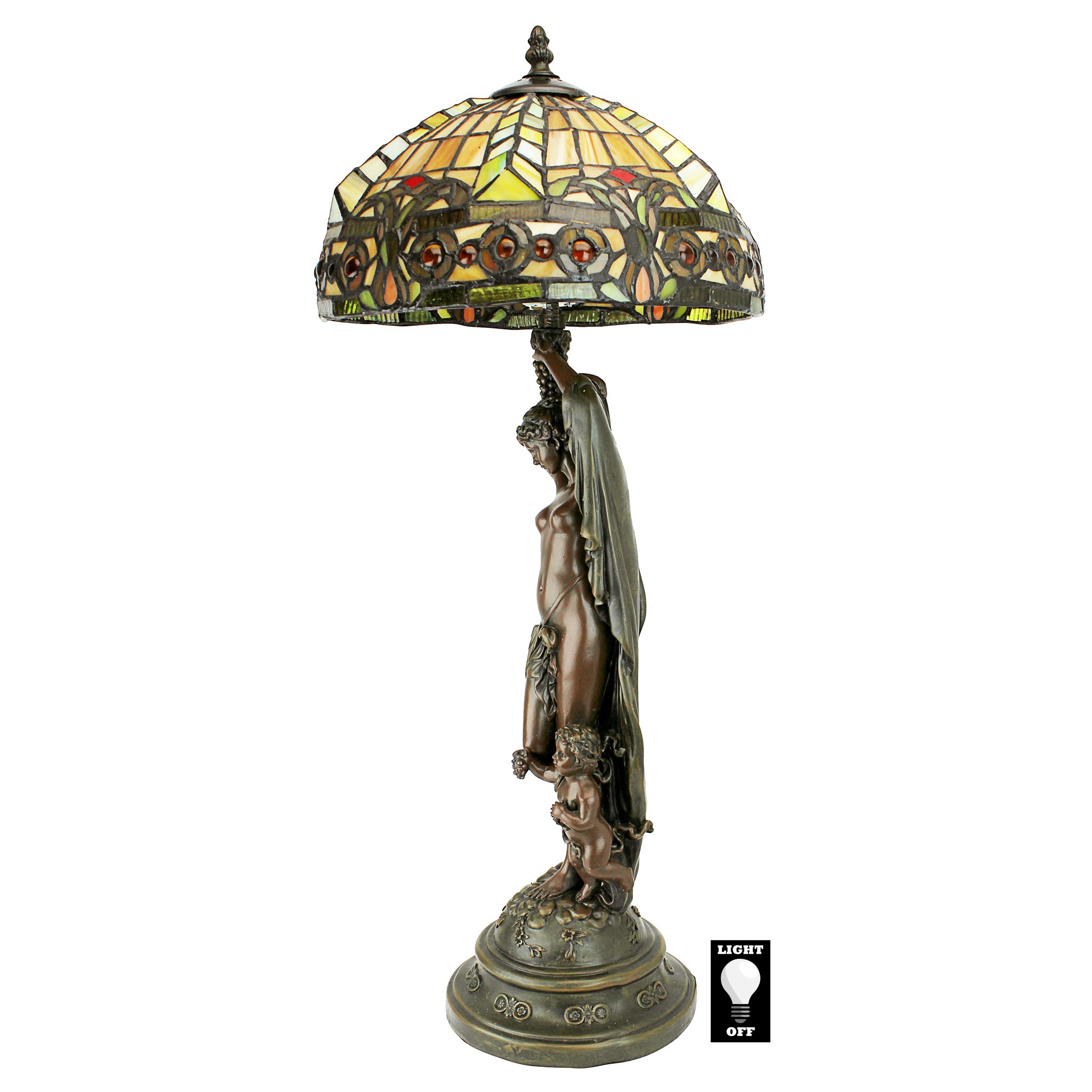 Toscano - Lucina Goddess of Light Lamp in Verdigris, Stained Glass