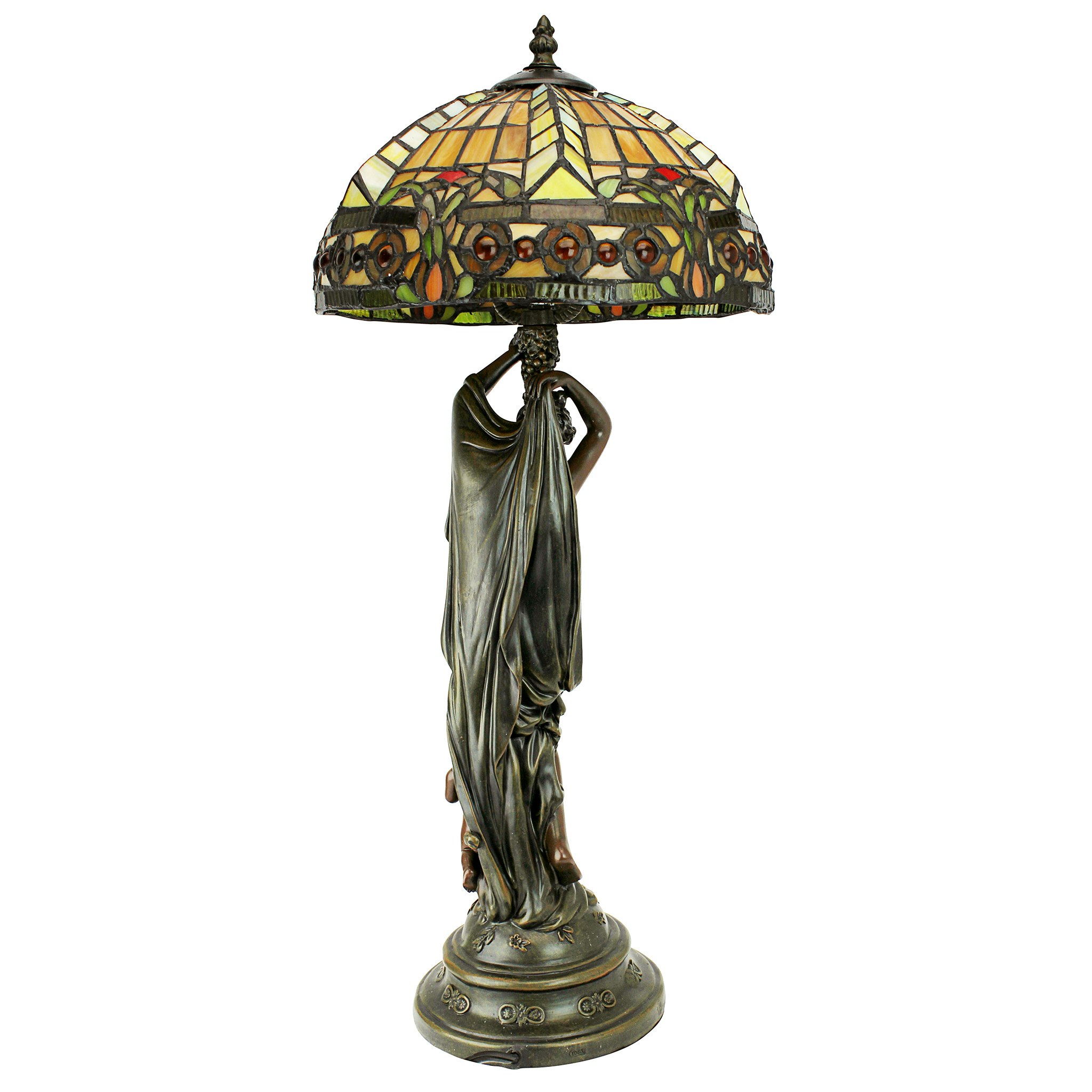 Toscano - Lucina Goddess of Light Lamp in Verdigris, Stained Glass