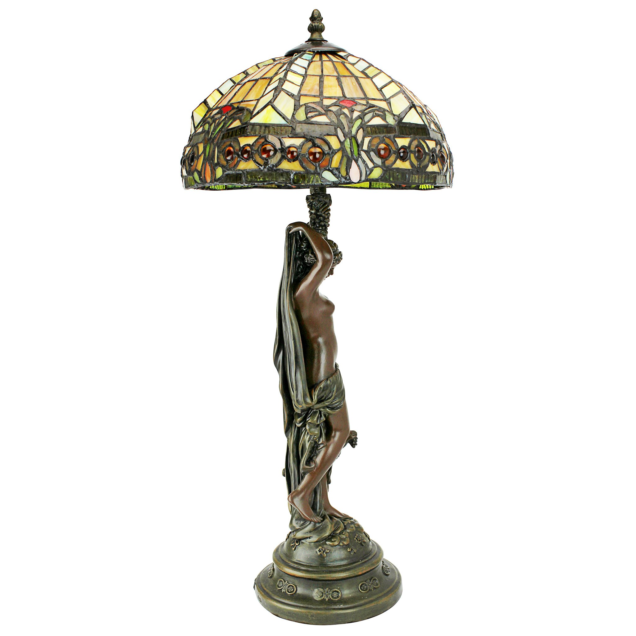 Toscano - Lucina Goddess of Light Lamp in Verdigris, Stained Glass