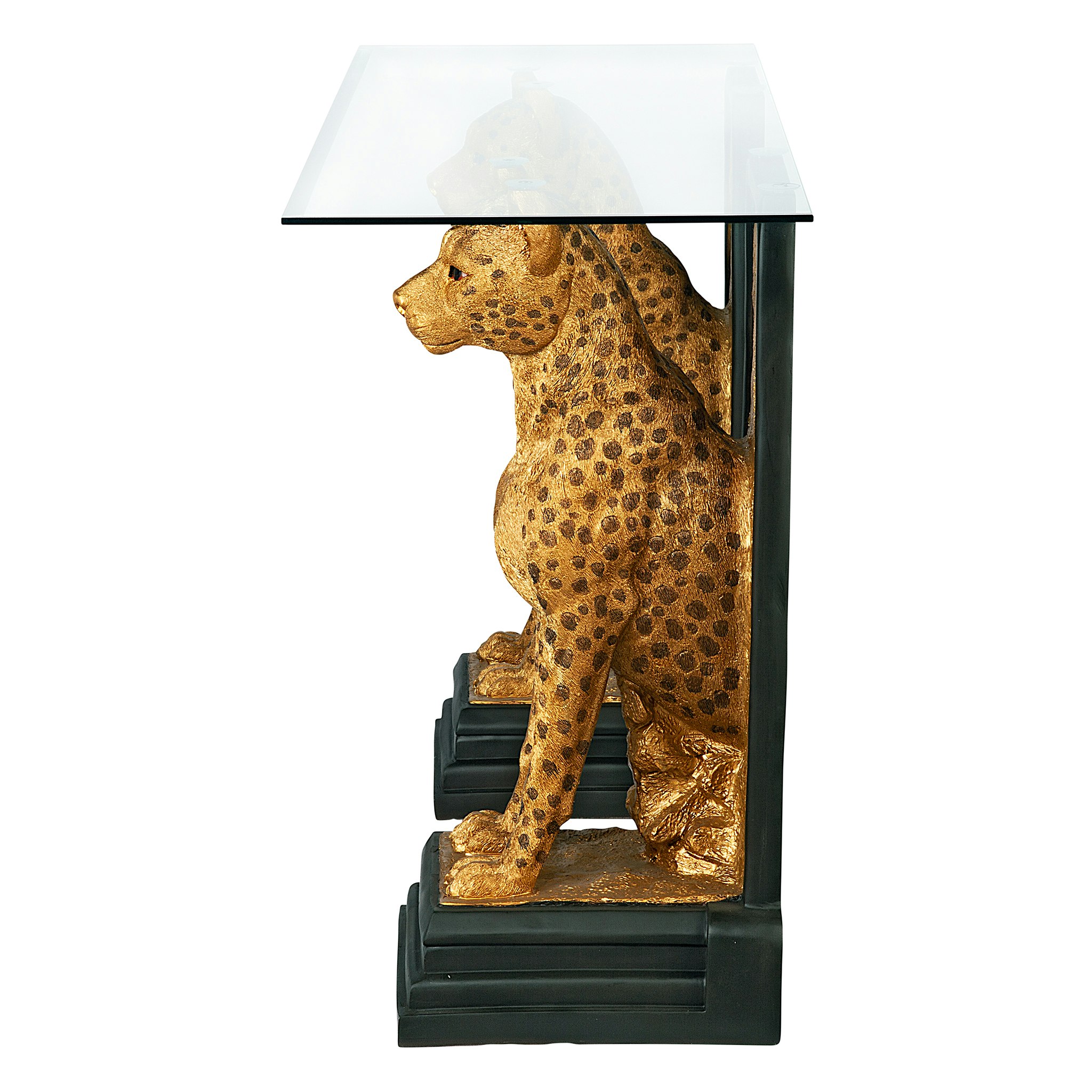 Toscano - Royal Egyptian Cheetahs Sculptural Glass-Topped Console in Designer Resin