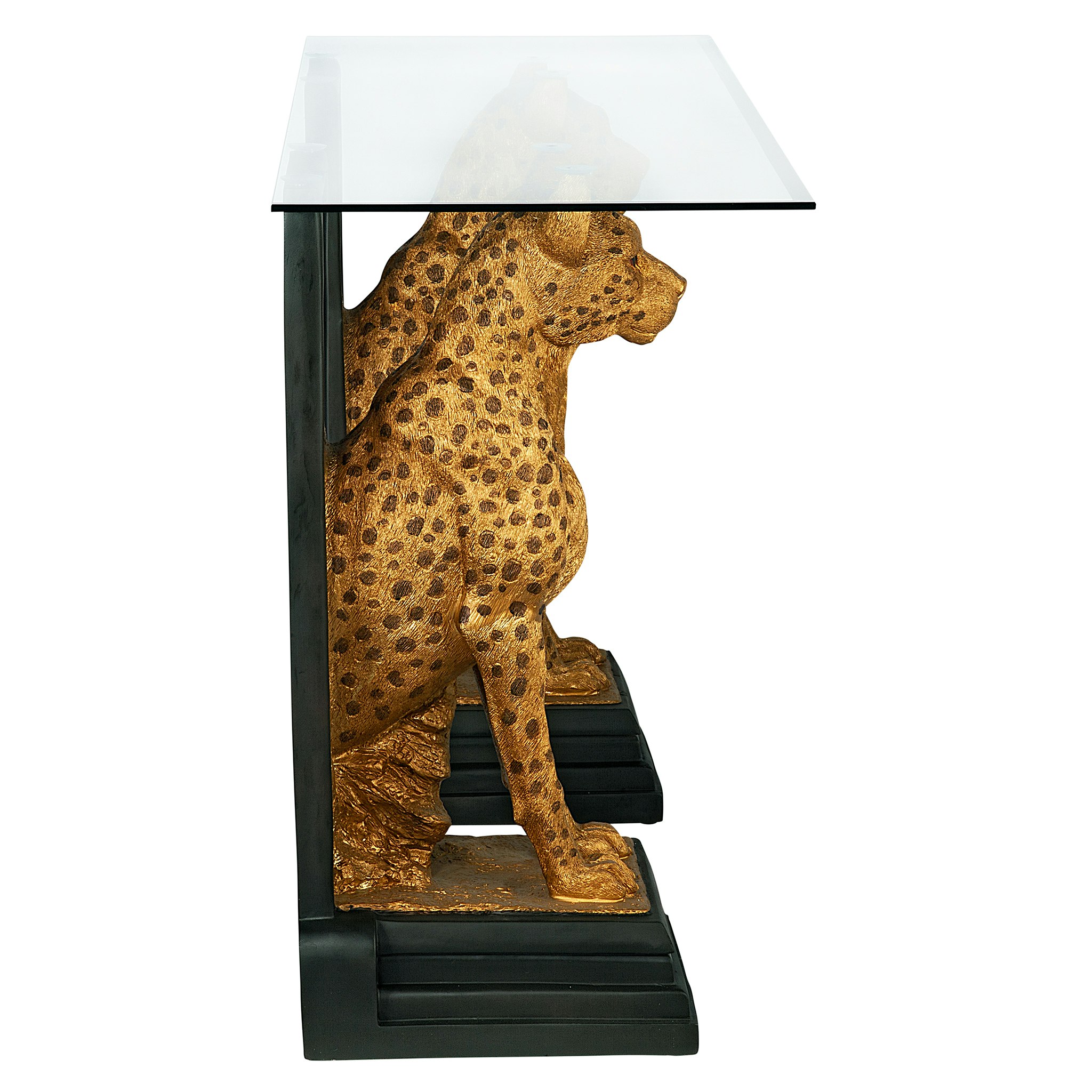 Toscano - Royal Egyptian Cheetahs Sculptural Glass-Topped Console in Designer Resin