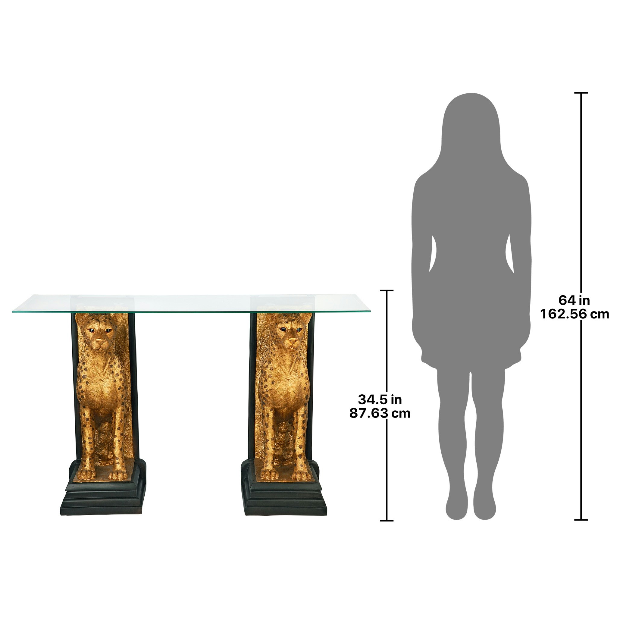 Toscano - Royal Egyptian Cheetahs Sculptural Glass-Topped Console in Designer Resin