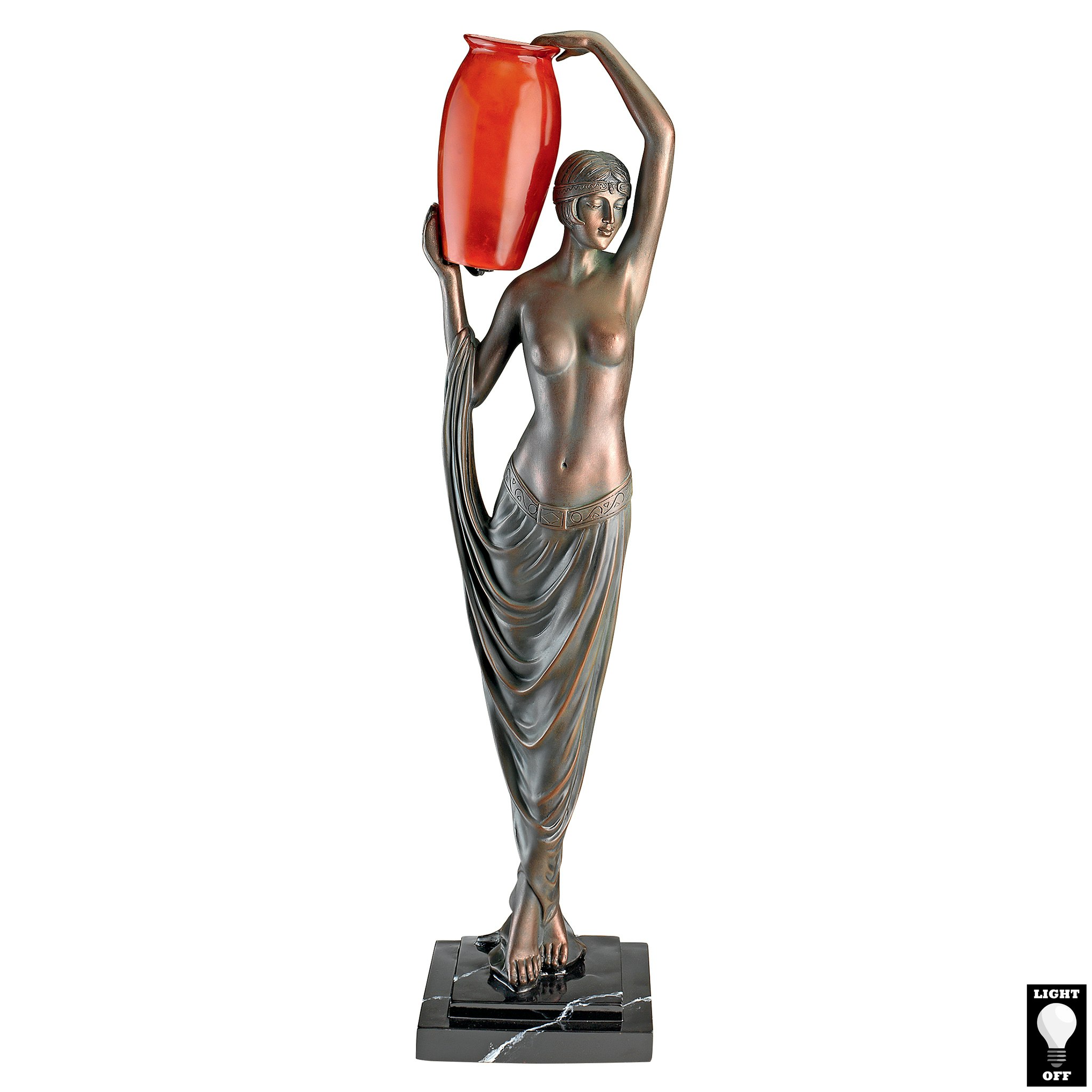 Toscano - Art Deco Goddess of Light Sculptural Table Lamp in Bronze, Designer Resin