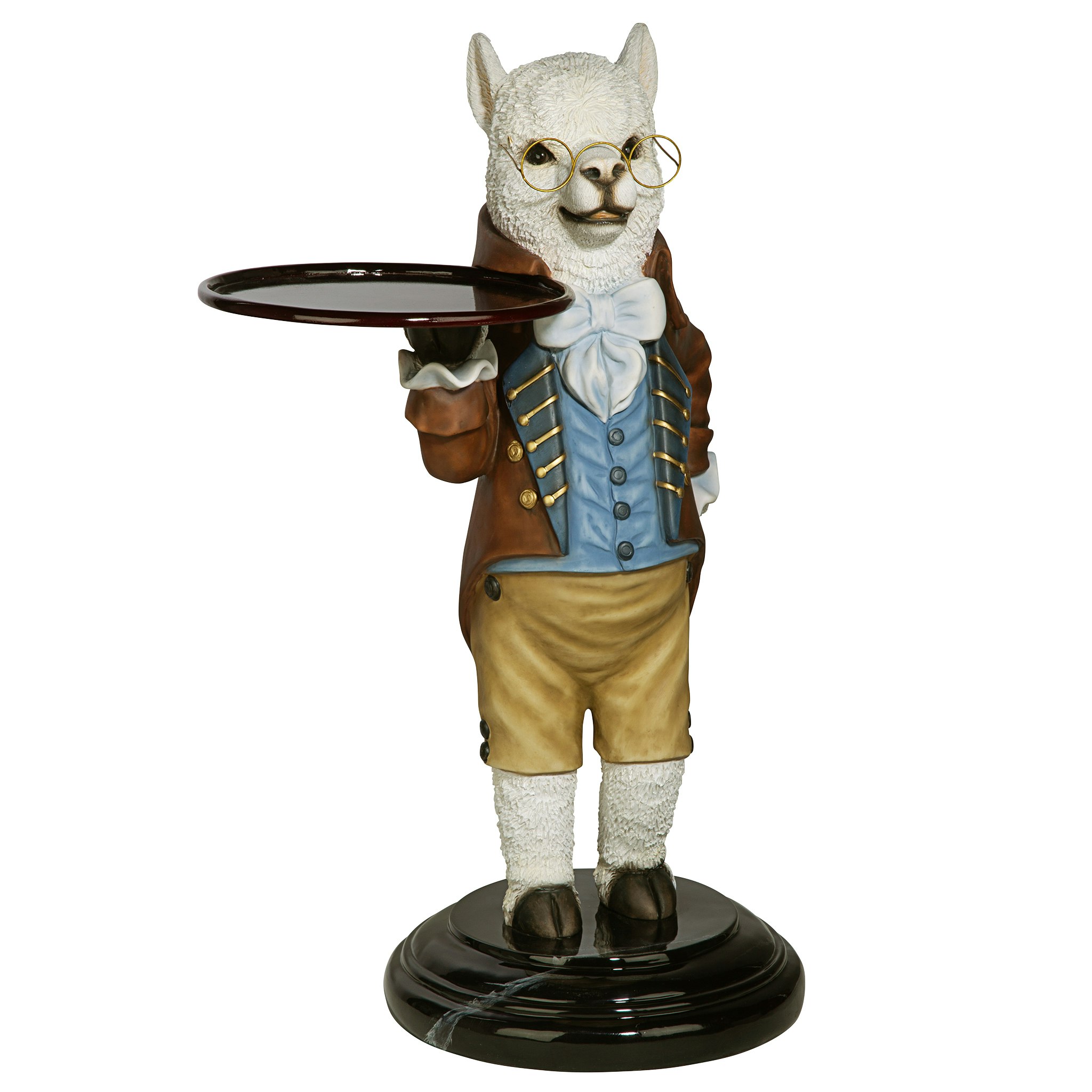 Toscano - Alfred the Alpaca Butler at Your Service Sculptural Pedestal Table in Designer Resin