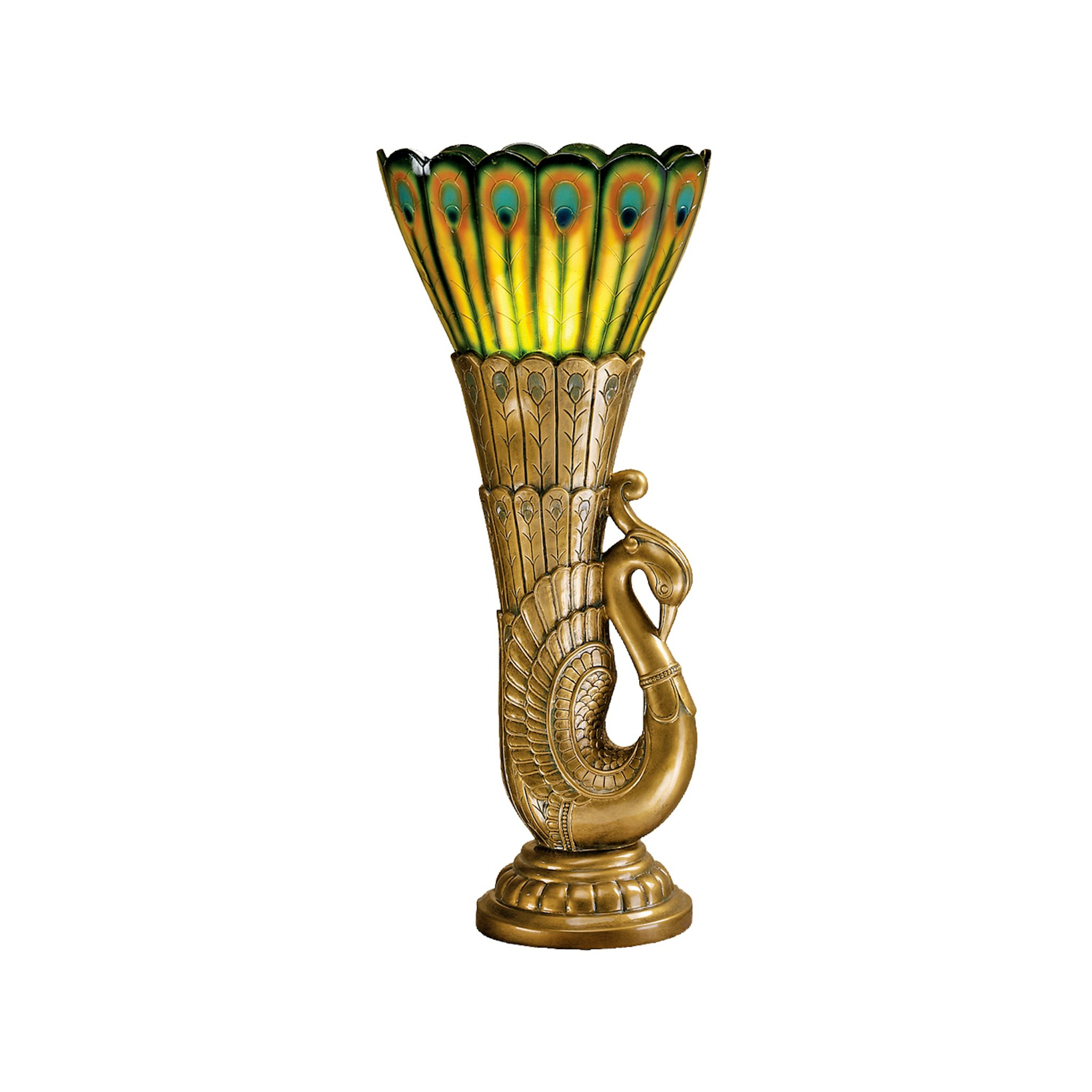 Toscano - Art Deco Peacock Sculptural Table Lamp in Bronze, Designer Resin