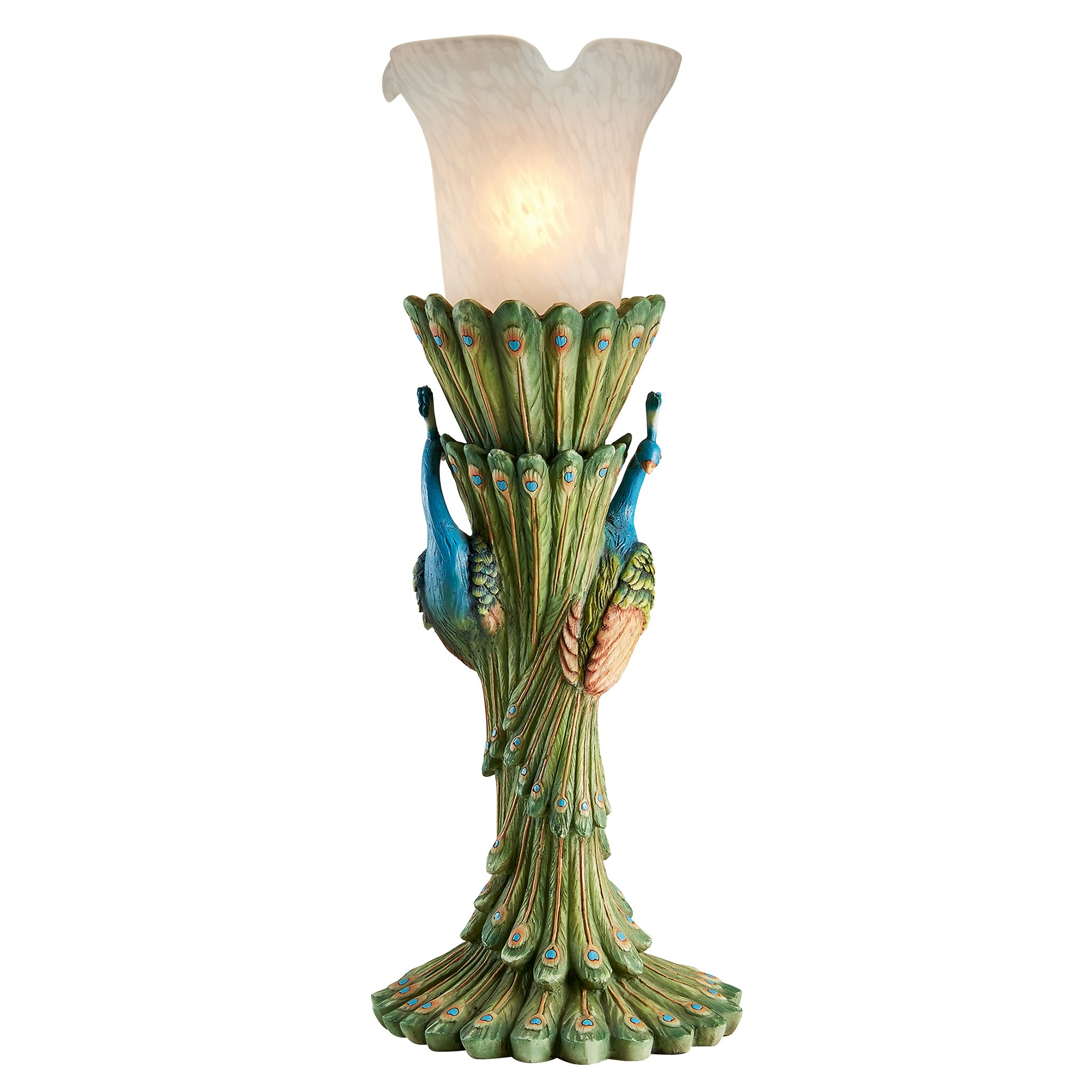 Toscano - Victorian Peacock Torchiere Sculptural Table Lamp in Designer Resin