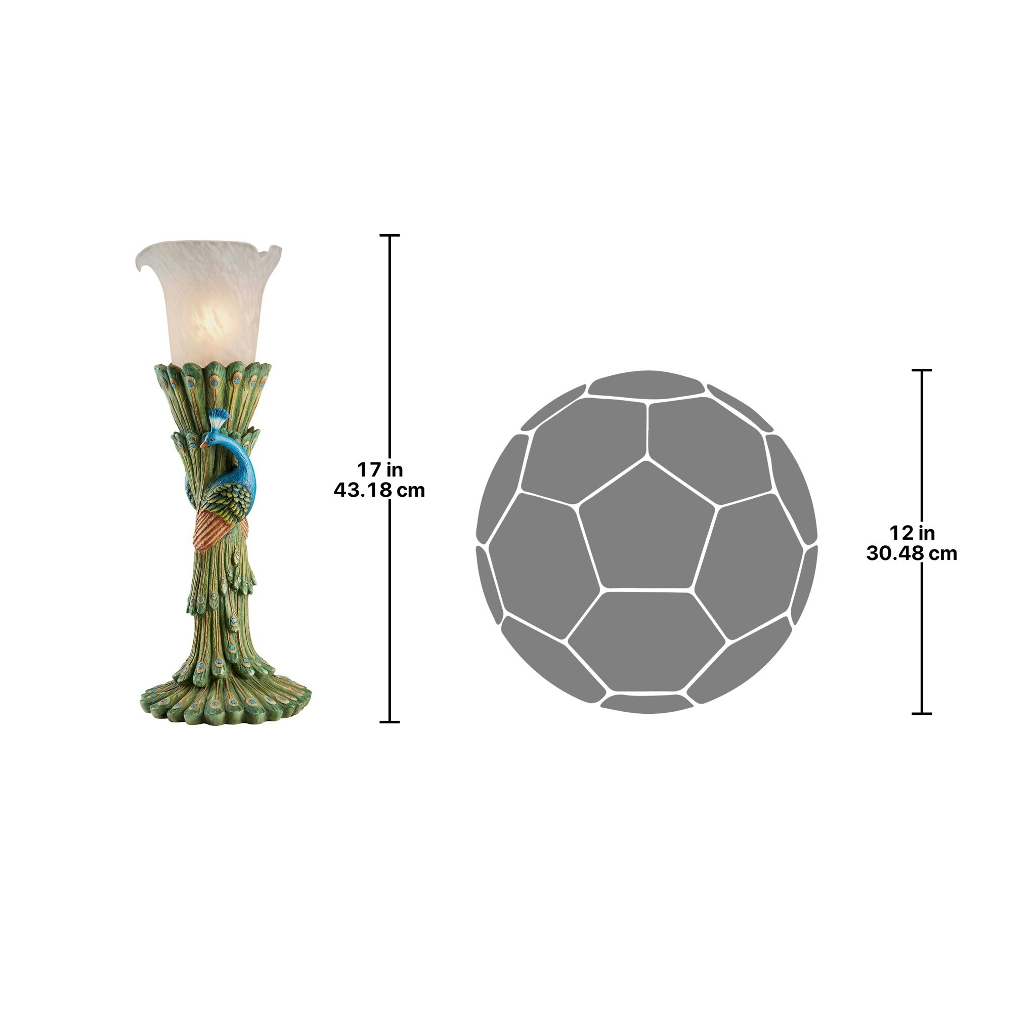 Toscano - Victorian Peacock Torchiere Sculptural Table Lamp in Designer Resin