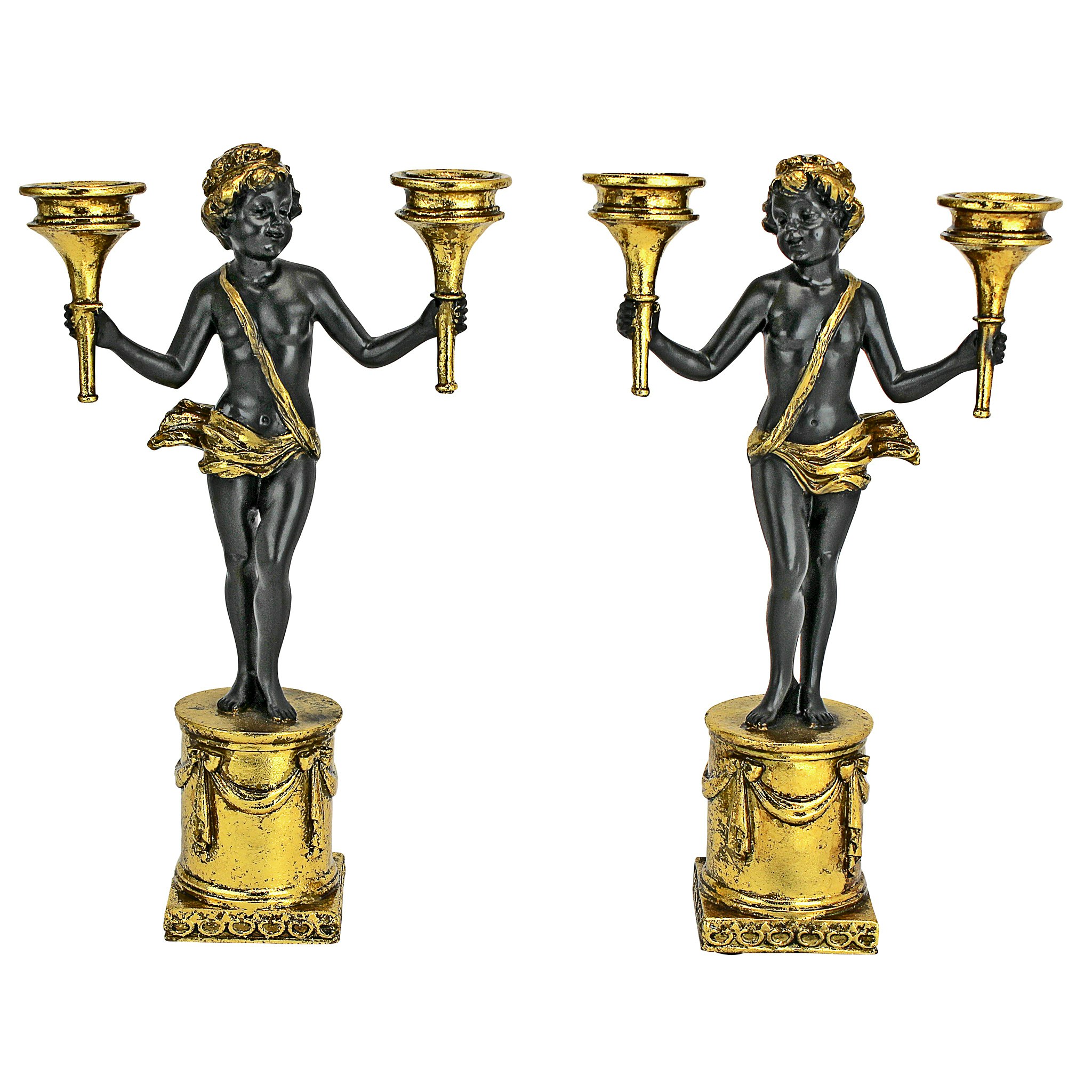 Toscano - Set of 2 French Neoclassical Cherub Candlestick