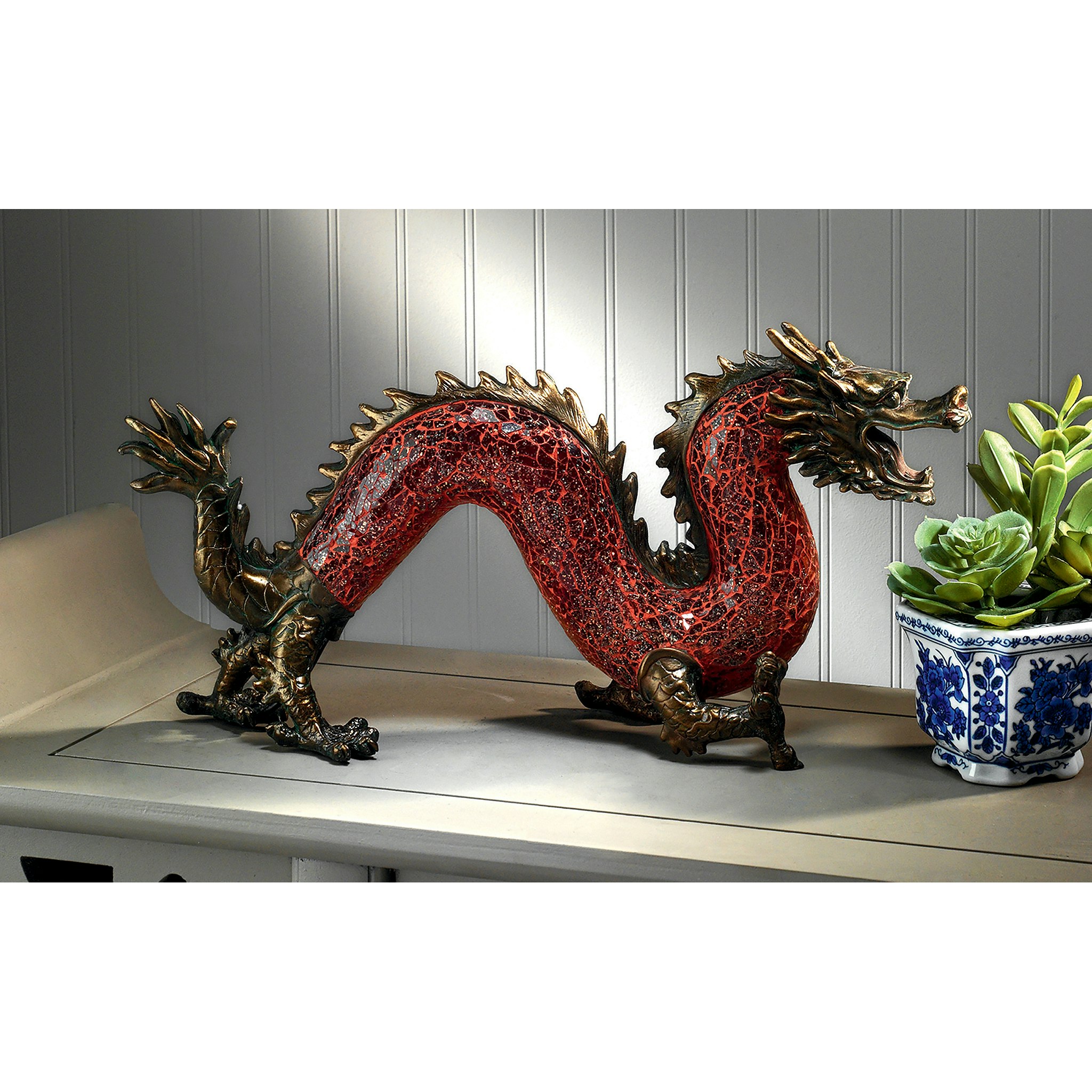 Toscano - Dragon Dance of Light Illuminated Mosaic Glass Statue