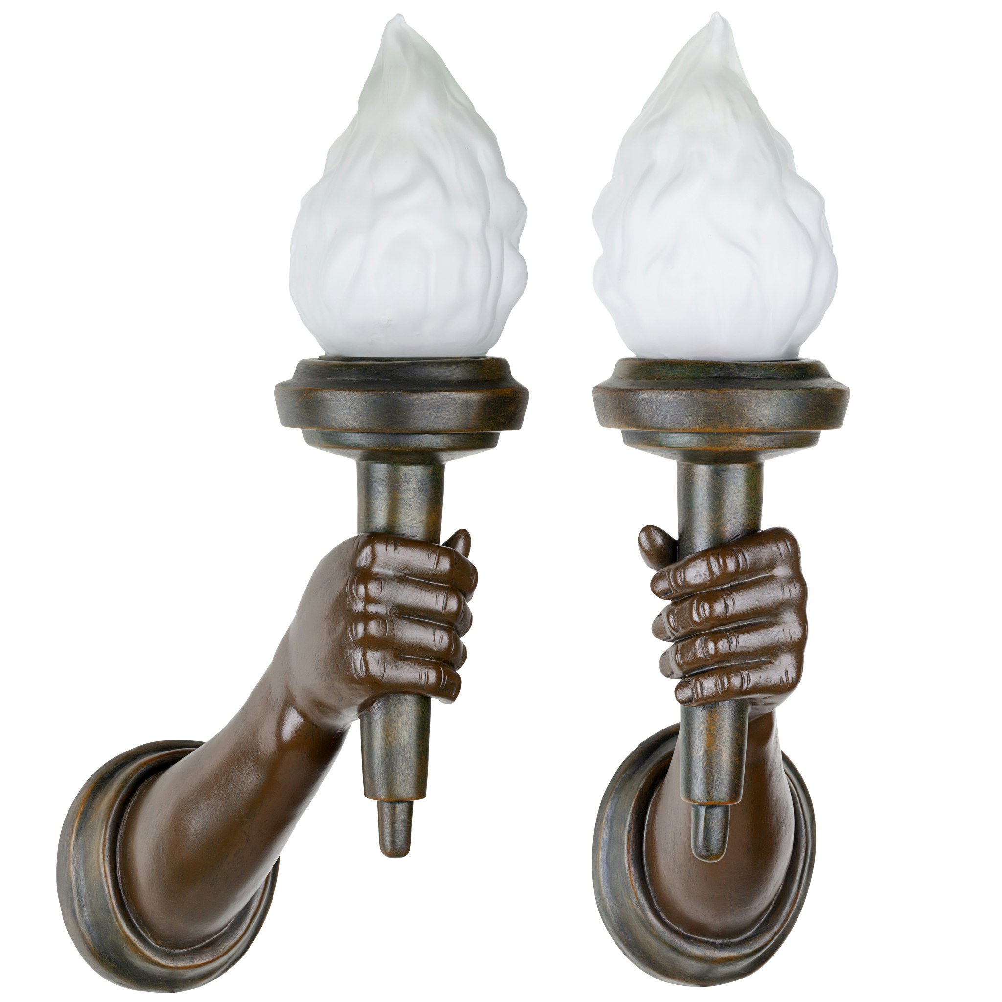 Toscano - Set of 2 French Neoclassical Arm-Held Sculptural Torch Wall Sconce