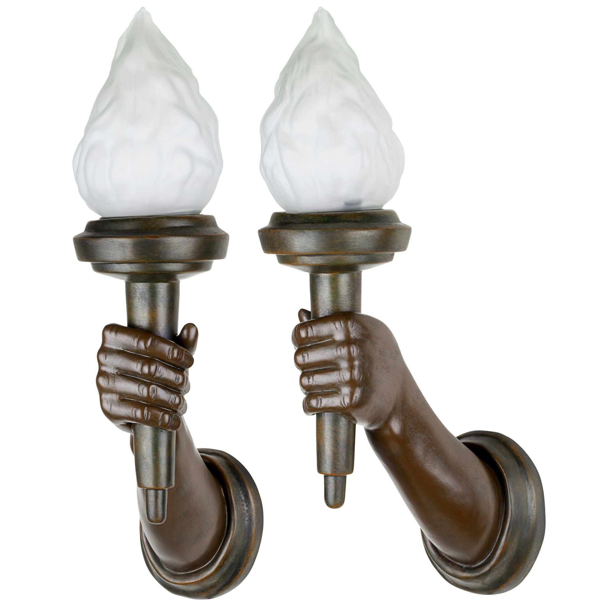 Toscano - Set of 2 French Neoclassical Arm-Held Sculptural Torch Wall Sconce