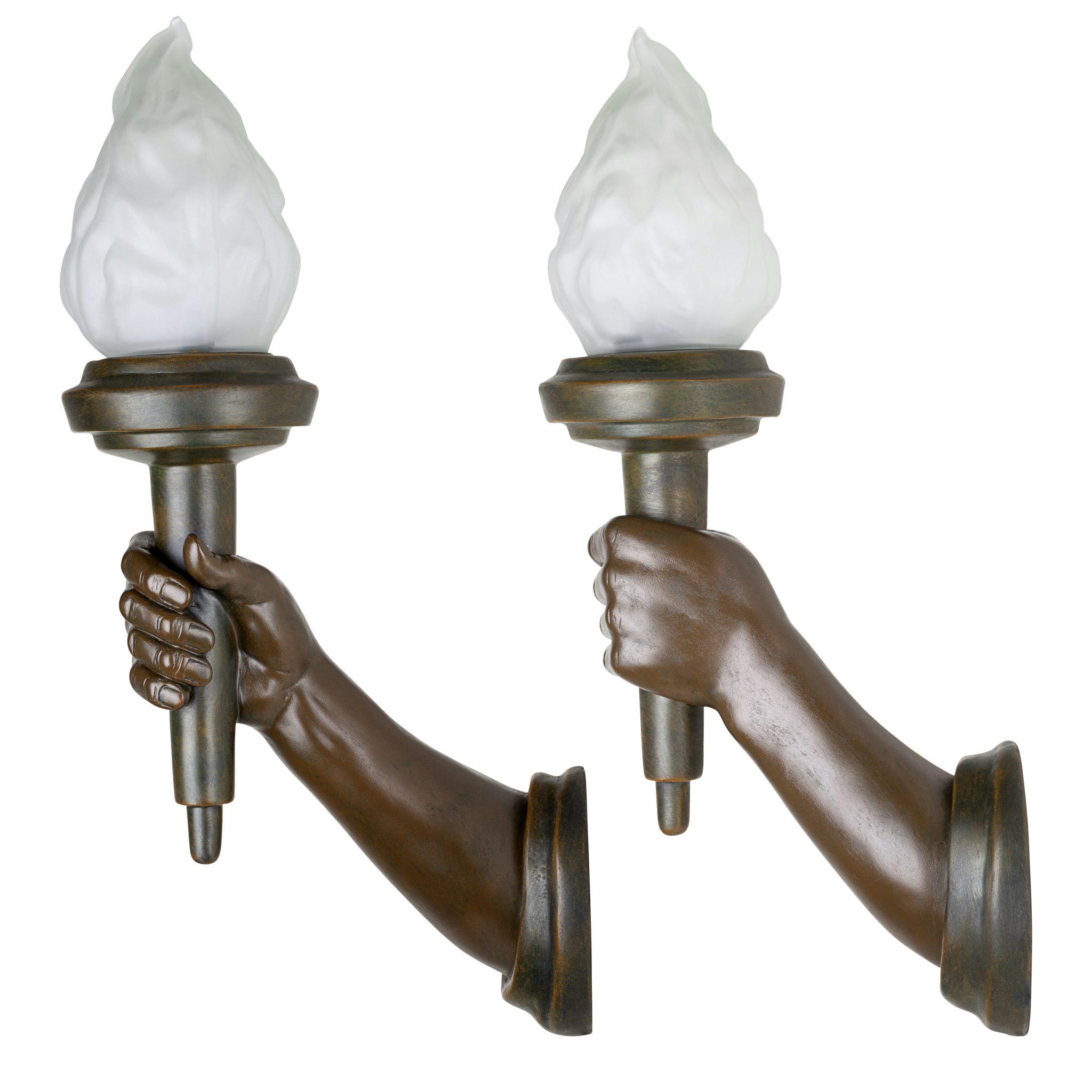 Toscano - Set of 2 French Neoclassical Arm-Held Sculptural Torch Wall Sconce