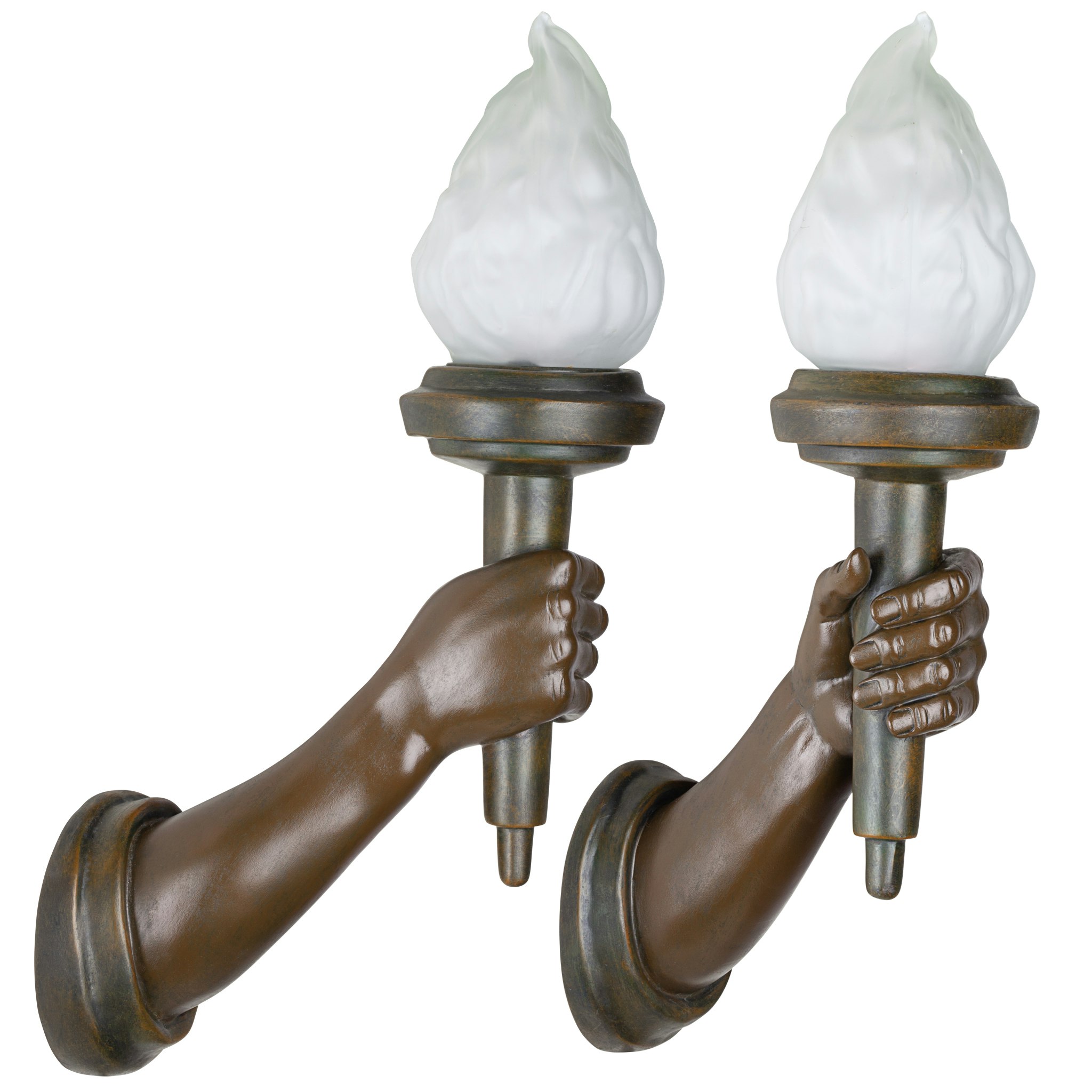 Toscano - Set of 2 French Neoclassical Arm-Held Sculptural Torch Wall Sconce