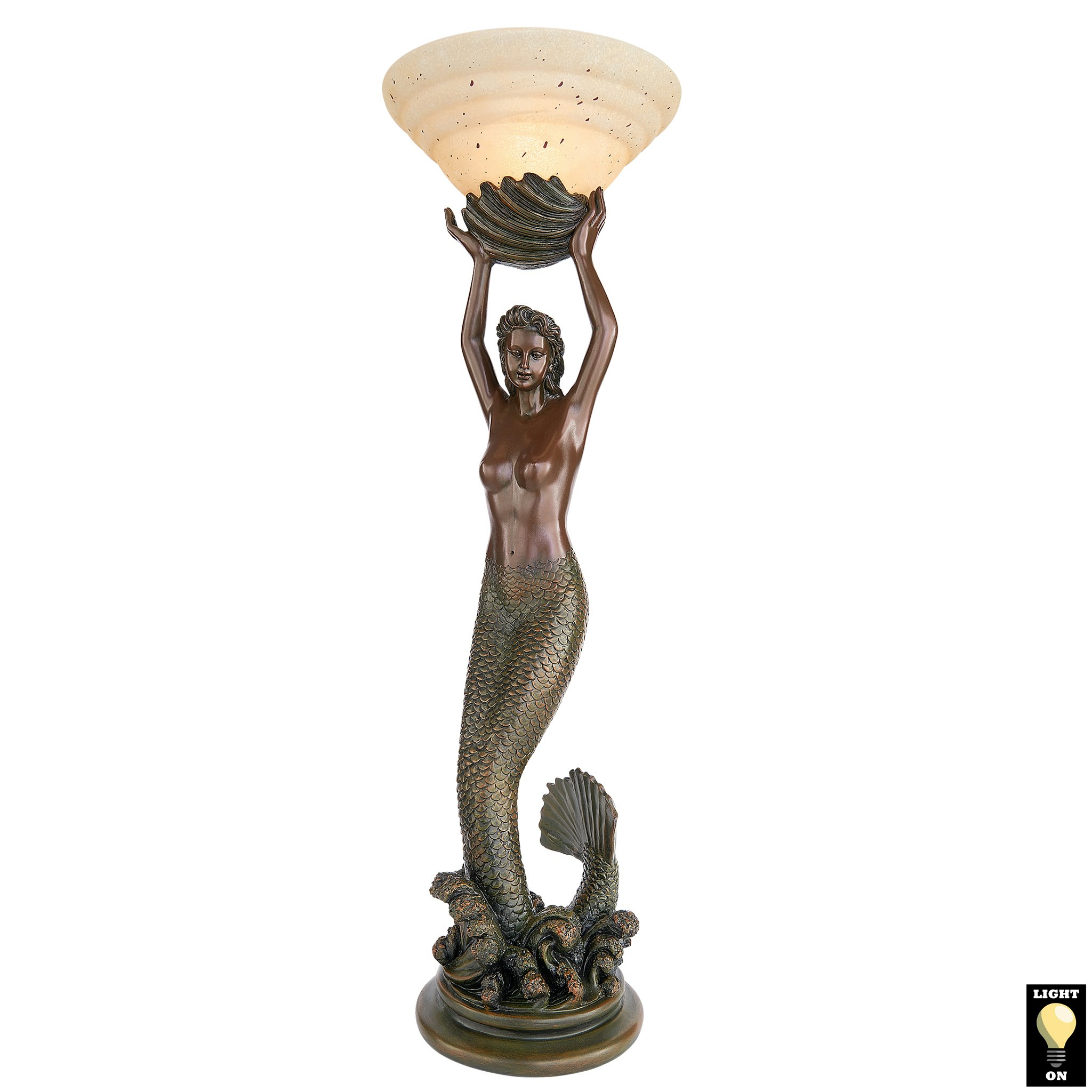 Toscano - The Goddess Offering Mermaid Sculptural Table Lamp in Verdigris, Designer Resin