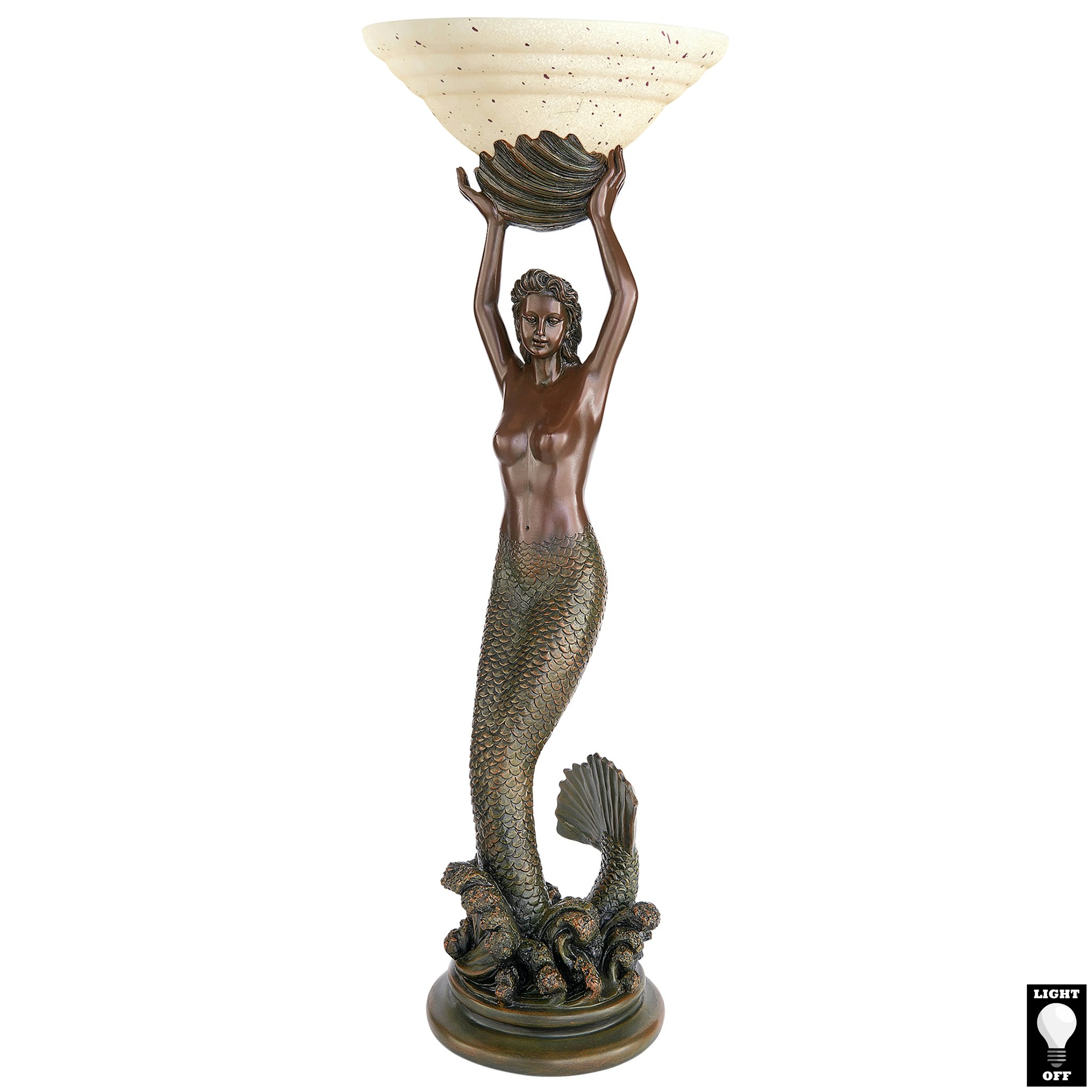 Toscano - The Goddess Offering Mermaid Sculptural Table Lamp in Verdigris, Designer Resin