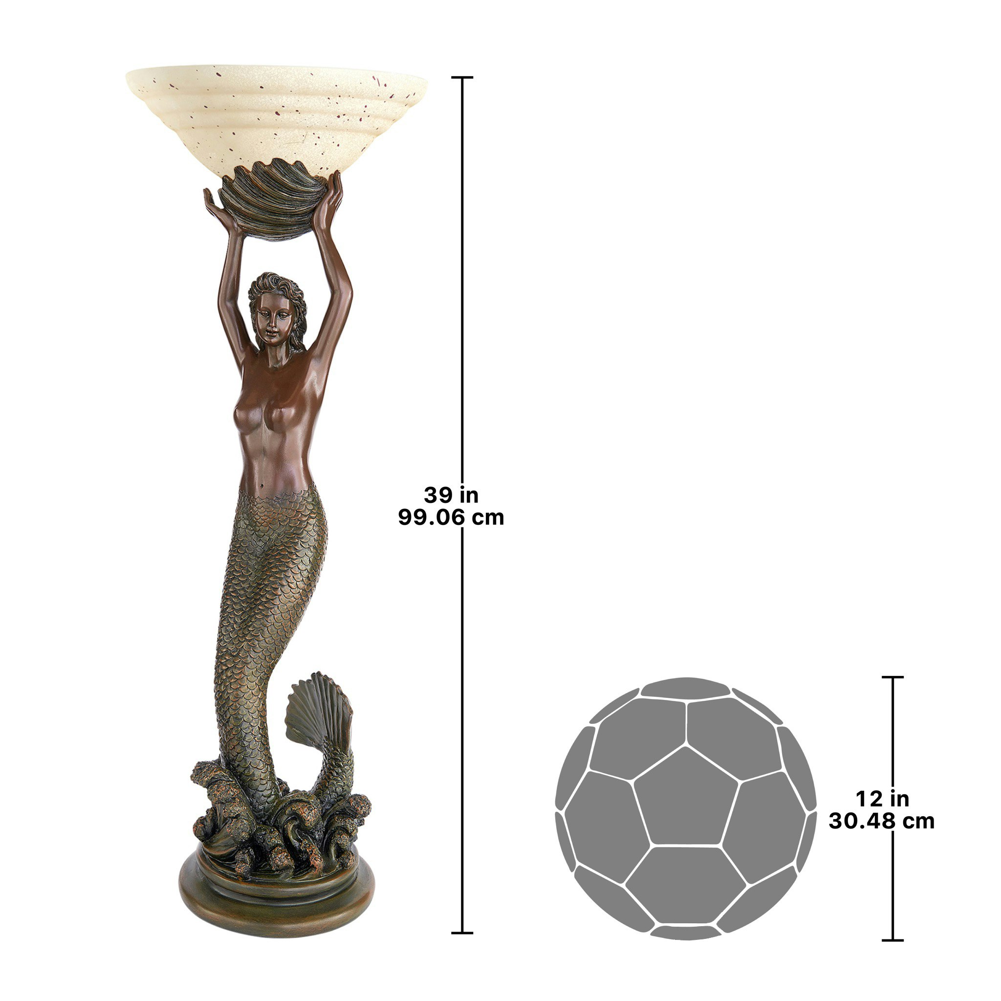 Toscano - The Goddess Offering Mermaid Sculptural Table Lamp in Verdigris, Designer Resin