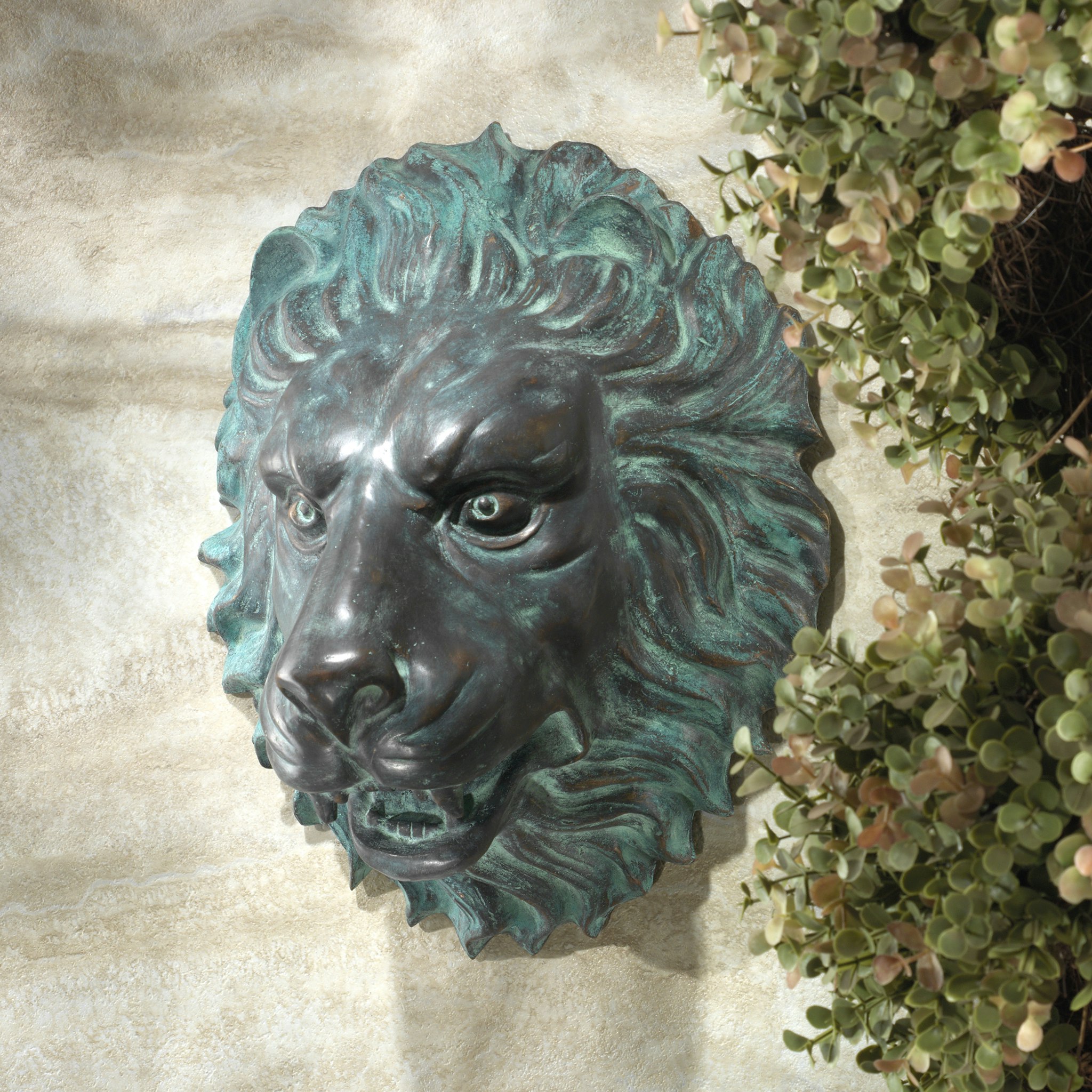 Toscano - Florentine Lion Head Spouting Bronze Garden Wall Sculpture