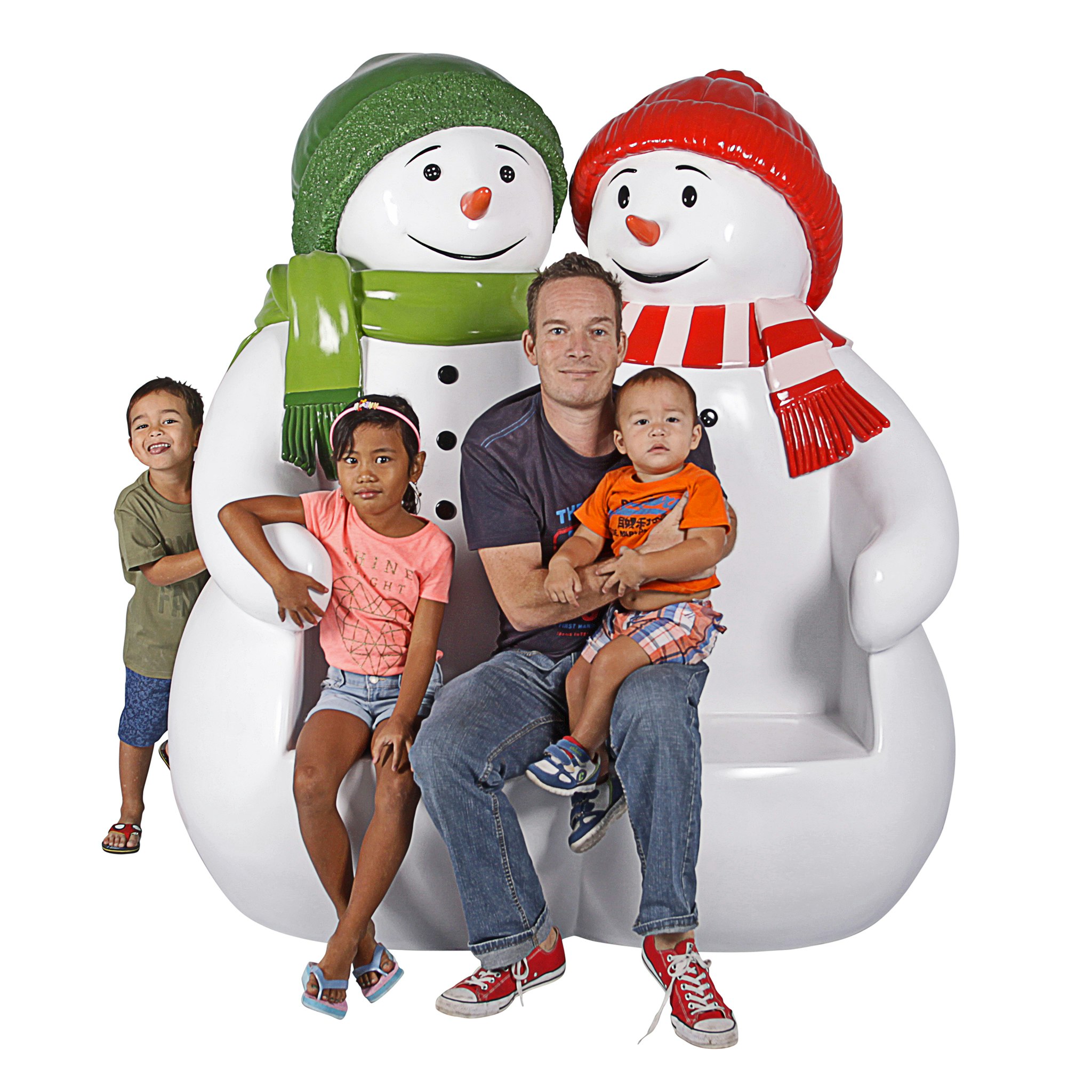 Toscano - Powder Pals Holiday Snowman Photo Op Sculptural Bench